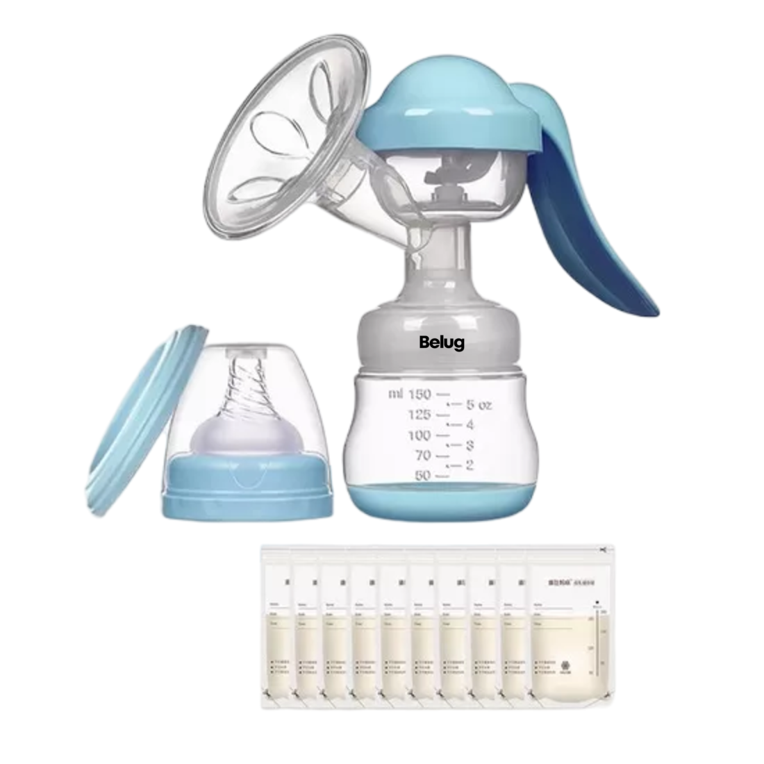 Extractor De Leche Materna Saca Leche Con 10 Bolsas Belug Azul
