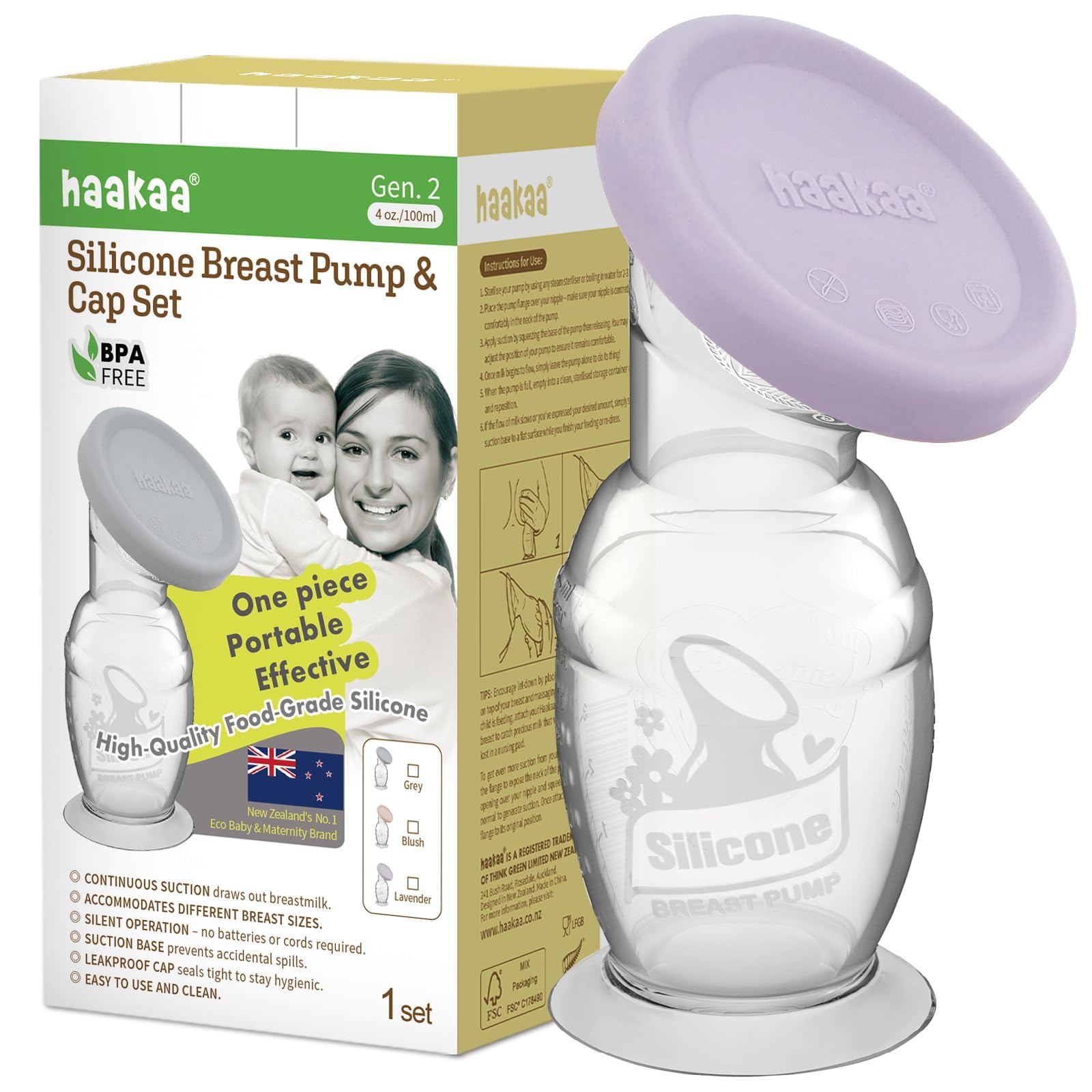 Extractor De Leche Haakaa Manual Con Base De 100 Ml Y Tapa Lavender Gen.2 - Venta Internacional.