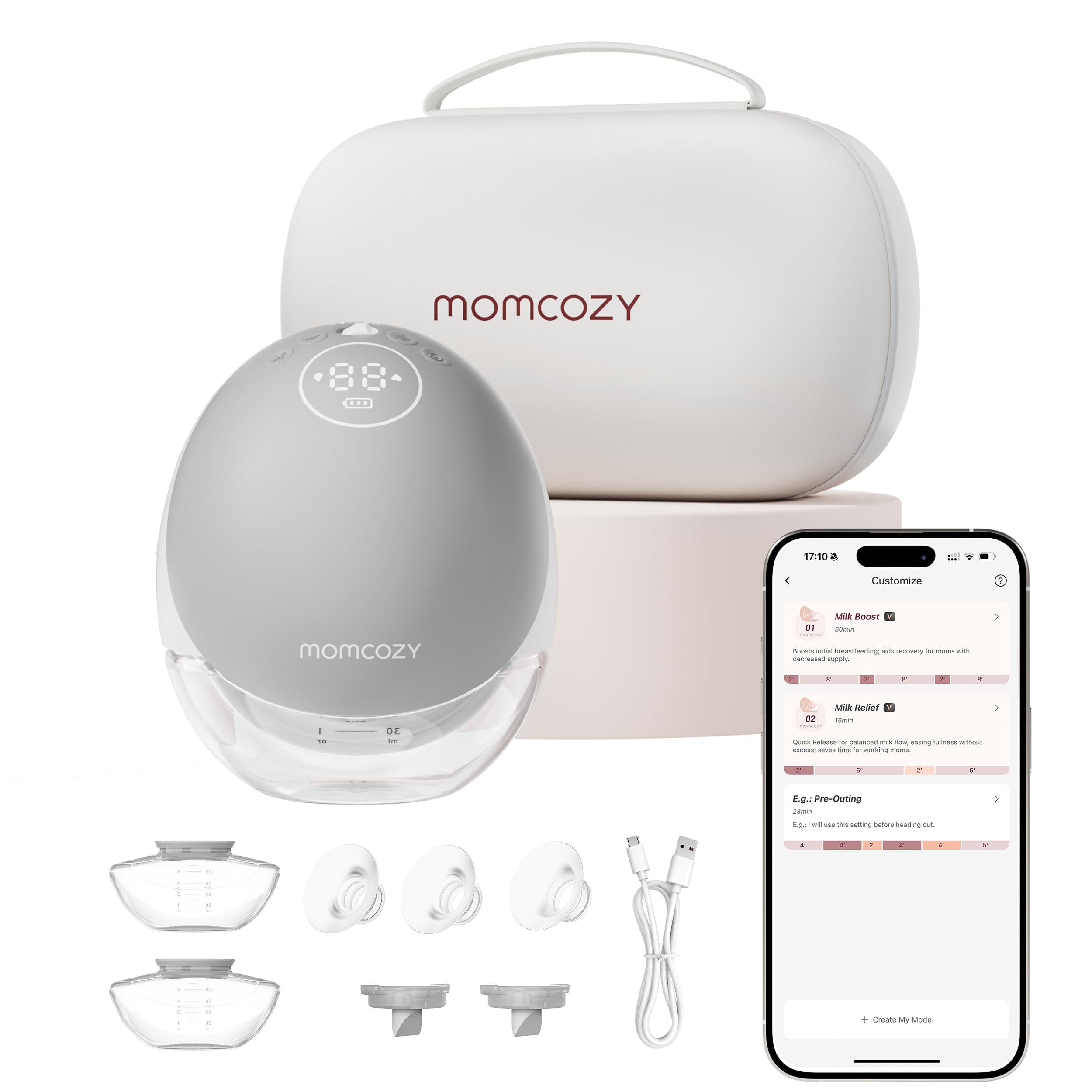 Extractor De Leche Momcozy Mobile Flow M9, Manos Libres, Portátil, Gris - Venta Internacional.