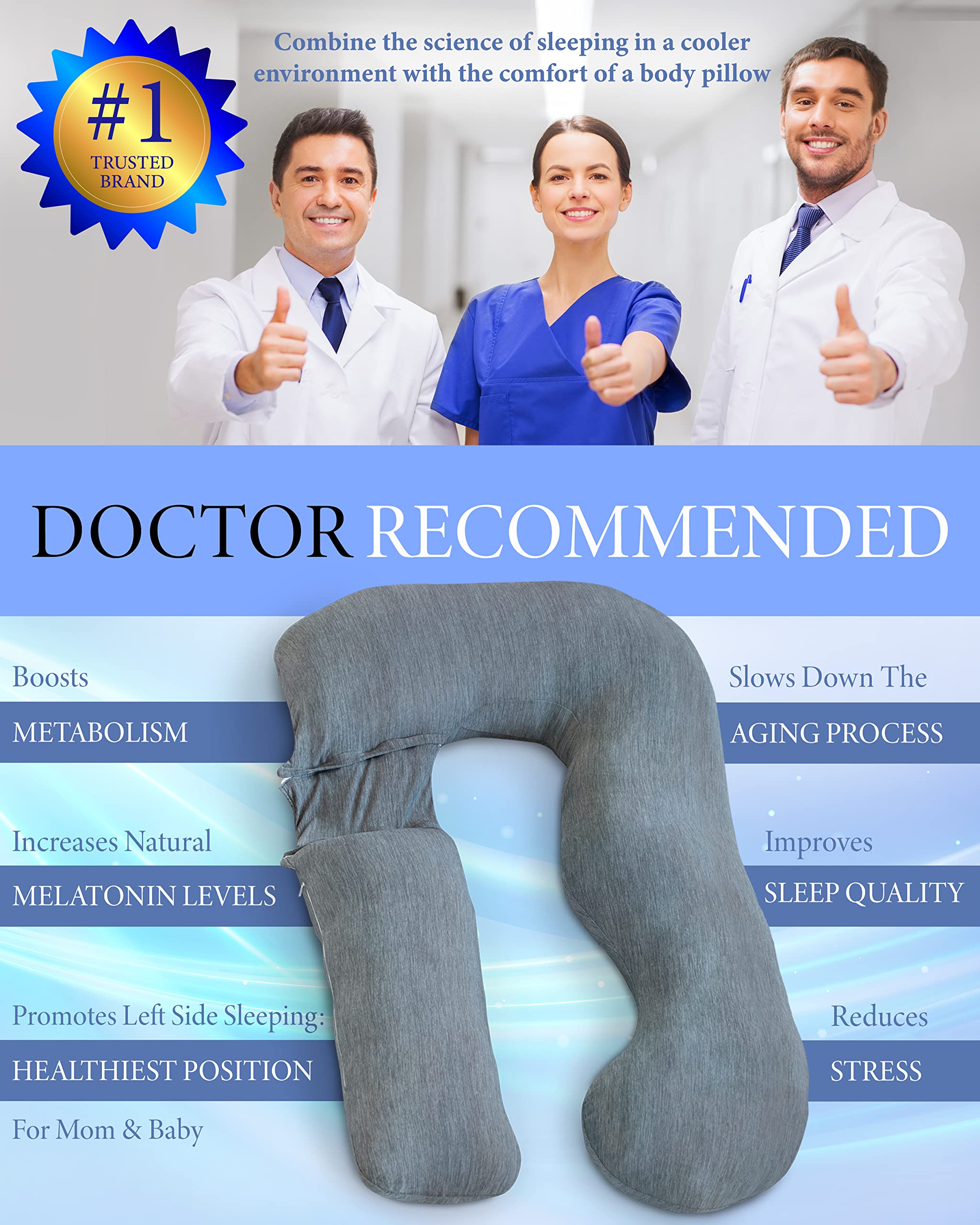 Foto 5 pulgar | Almohada De Embarazo Pharmedoc En Forma De U Para Todo El Cuerpo Con Funda De Refrigeración - Venta Internacional.