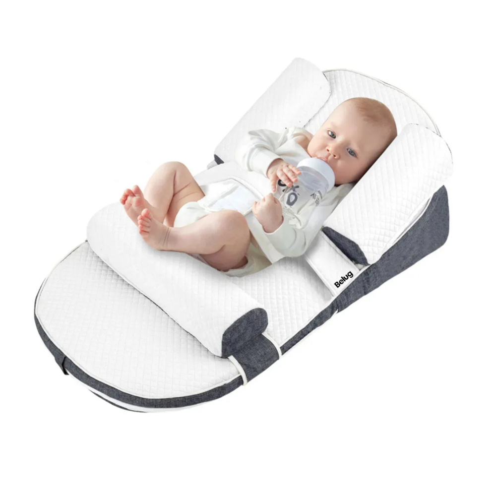 Cojín Almohada Antirreflujo Para Bebé Belug, Blanco Gris