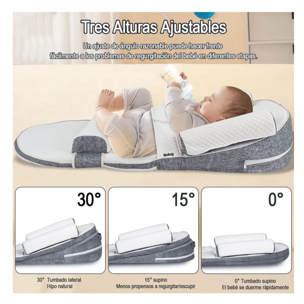 Foto 3 pulgar | Cojín Almohada Antirreflujo Para Bebé Belug, Blanco Gris