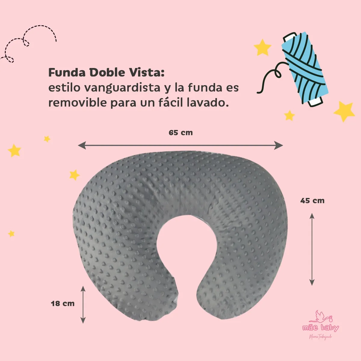 Foto 3 pulgar | Almohada Embarazo Belug Y Lactancia Bebe Cojín Maternidad Amamanta Gris Stars