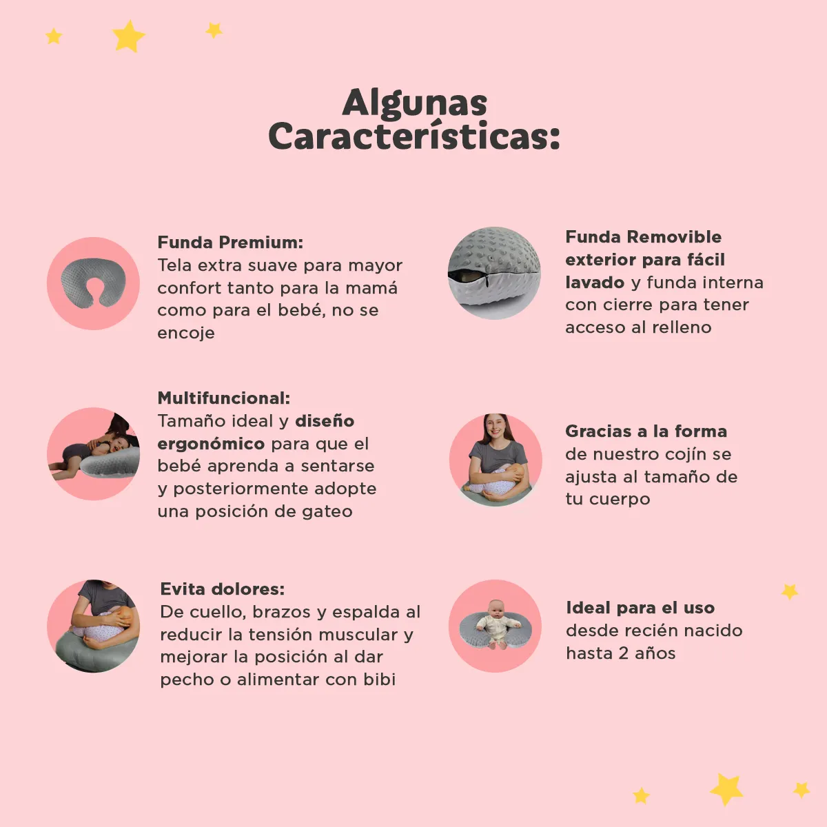 Foto 4 pulgar | Almohada Embarazo Belug Y Lactancia Bebe Cojín Maternidad Amamanta Gris Stars