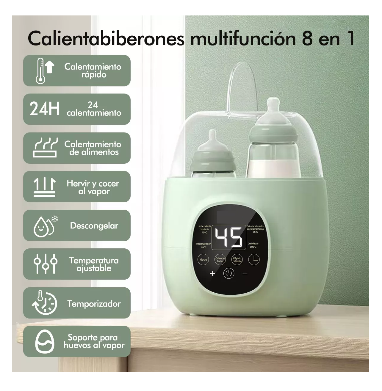 Foto 3 pulgar | Calentador Esterilizador Biberones Belug  Control Táctil Para Bebé Verde Claro