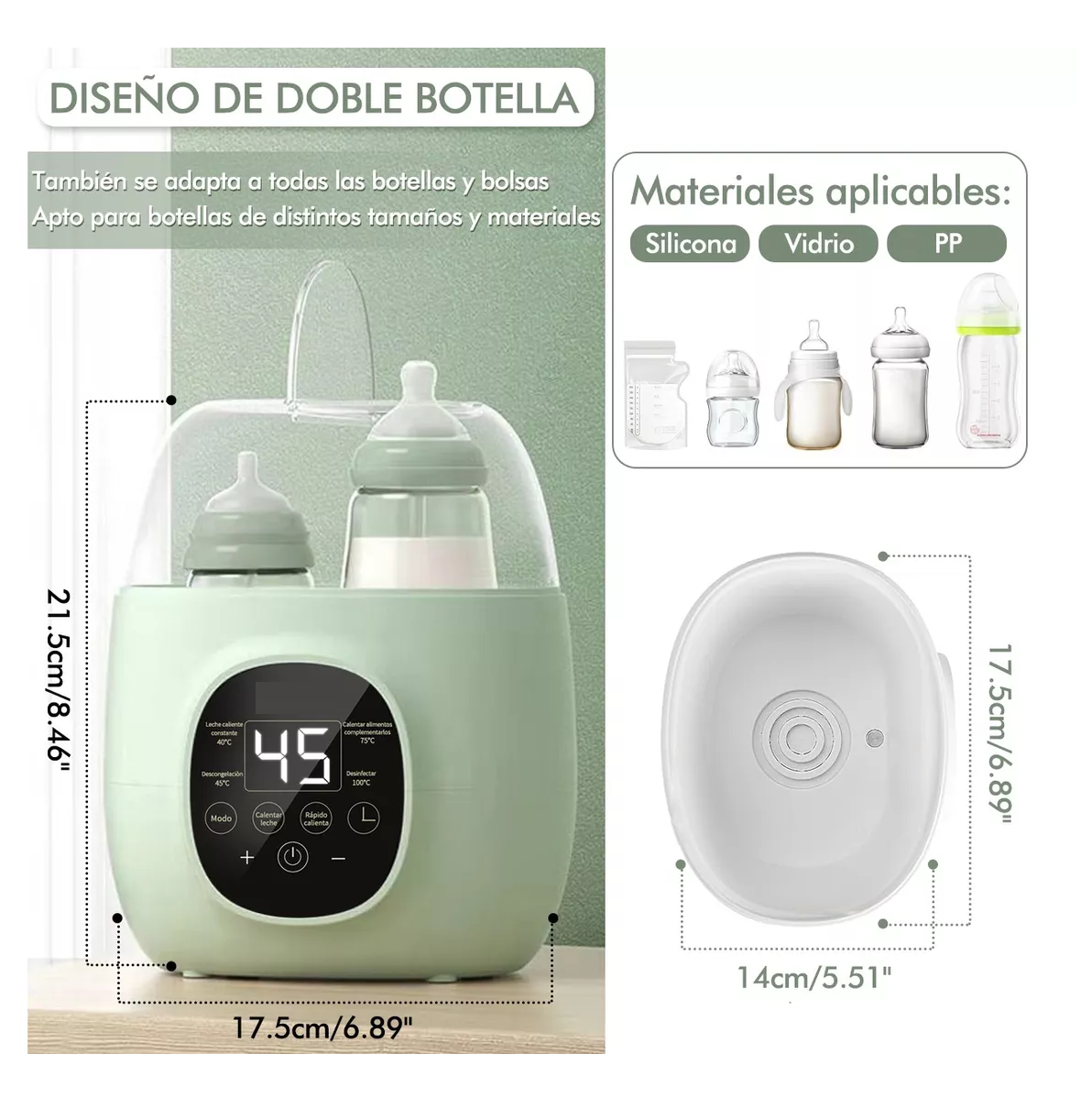 Foto 5 pulgar | Calentador Esterilizador Biberones Belug  Control Táctil Para Bebé Verde Claro