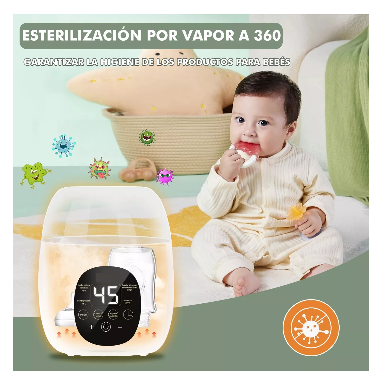 Foto 6 pulgar | Calentador Esterilizador Biberones Belug  Control Táctil Para Bebé Verde Claro