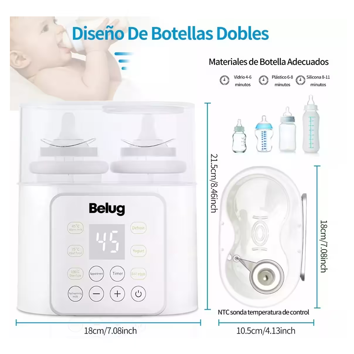 Foto 3 pulgar | Calentador De Biberones Doble Esterilizador Para Bebé 9 En 1, Belug Blanco