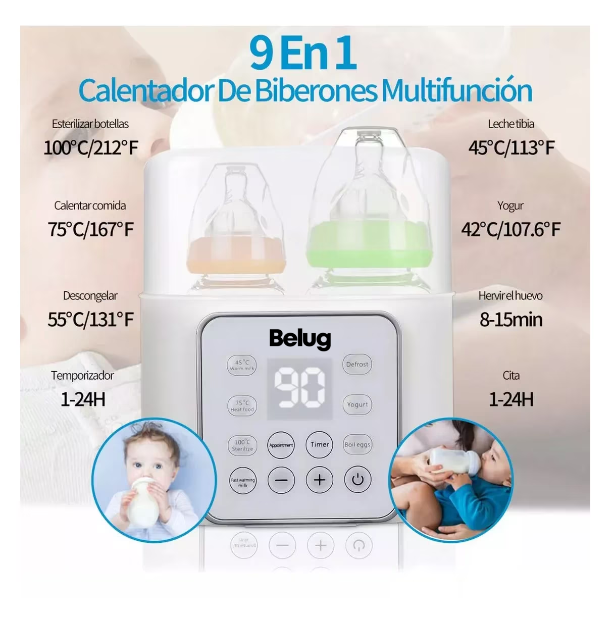 Foto 5 pulgar | Calentador De Biberones Doble Esterilizador Para Bebé 9 En 1, Belug Blanco