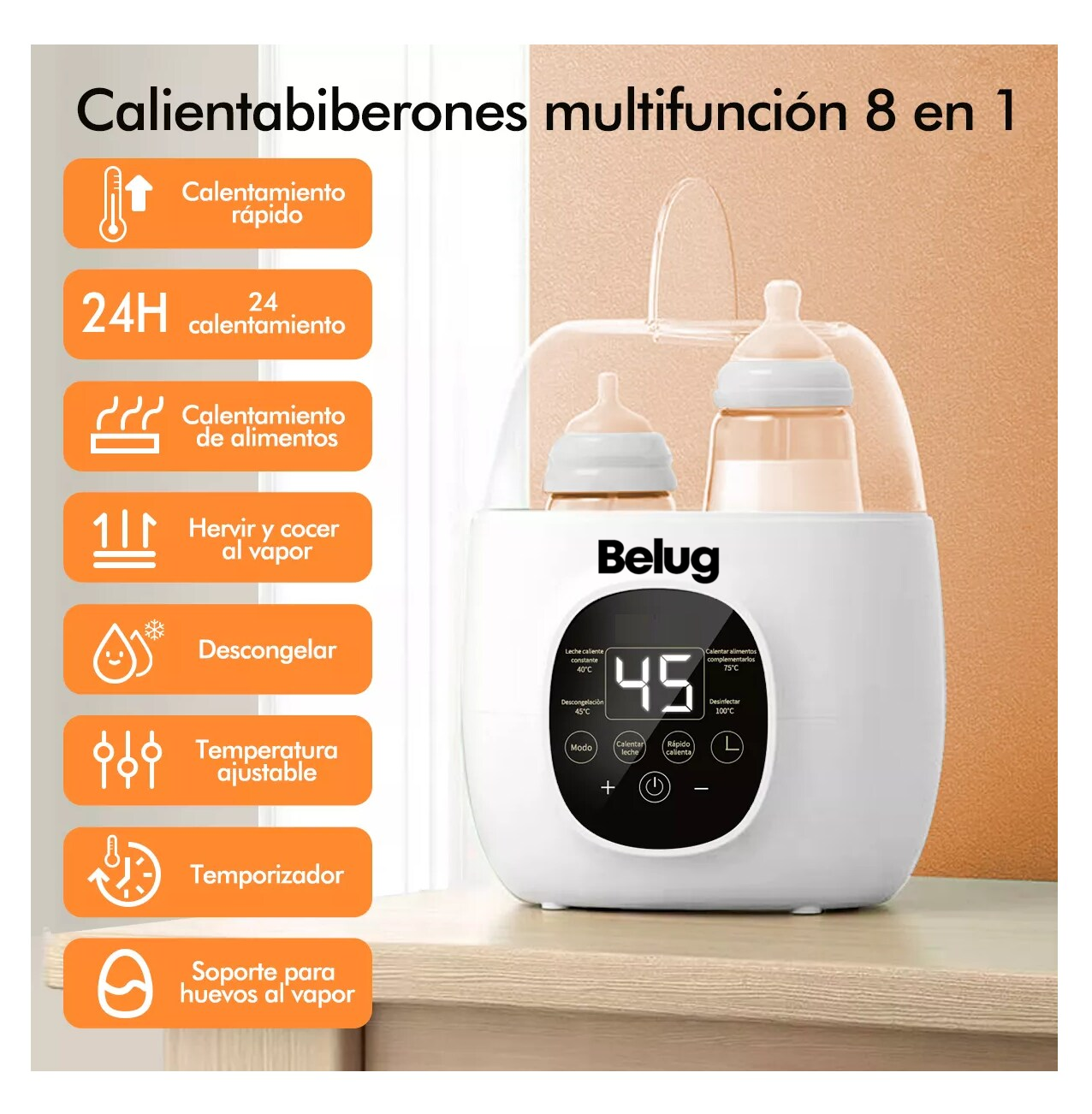 Foto 4 pulgar | Calentador Esterilizador Biberones Control Táctil Para 8 En 1, Belug  Blanco