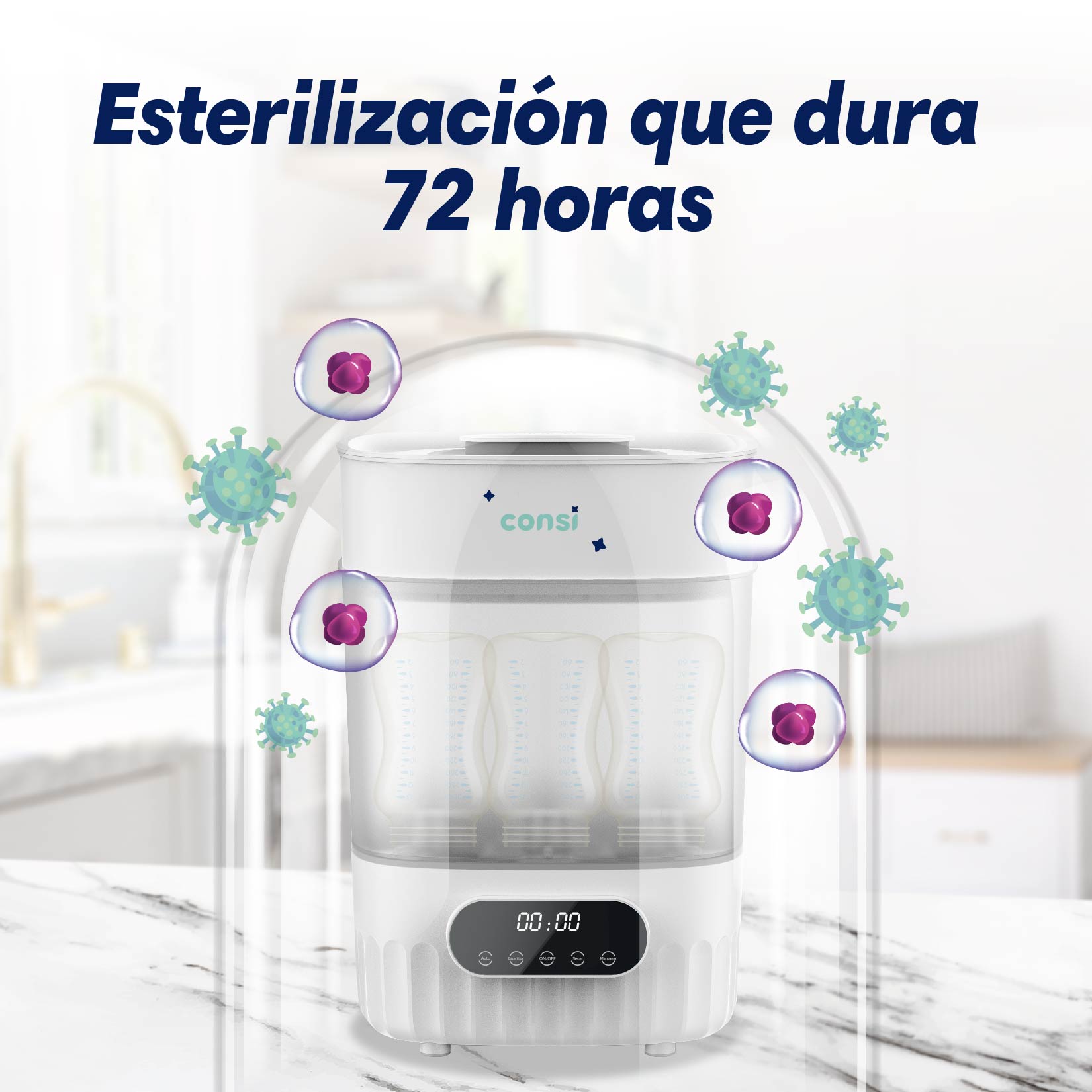 Foto 5 pulgar | Consi Esterilizador De Biberones Y Secador, Accesorios De Bebé (esteriliza Hasta 8 Biberones), Con Panel Táct