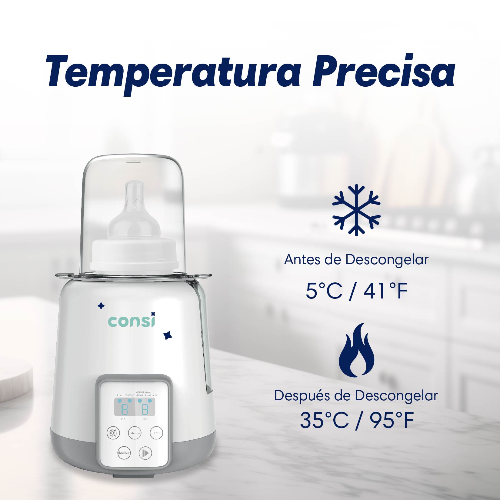 Foto 4 pulgar | Consi Esterilizador De Biberones Y Calentador Rápido De Leche Con Temporizador, Panel Táctil, Protección Con