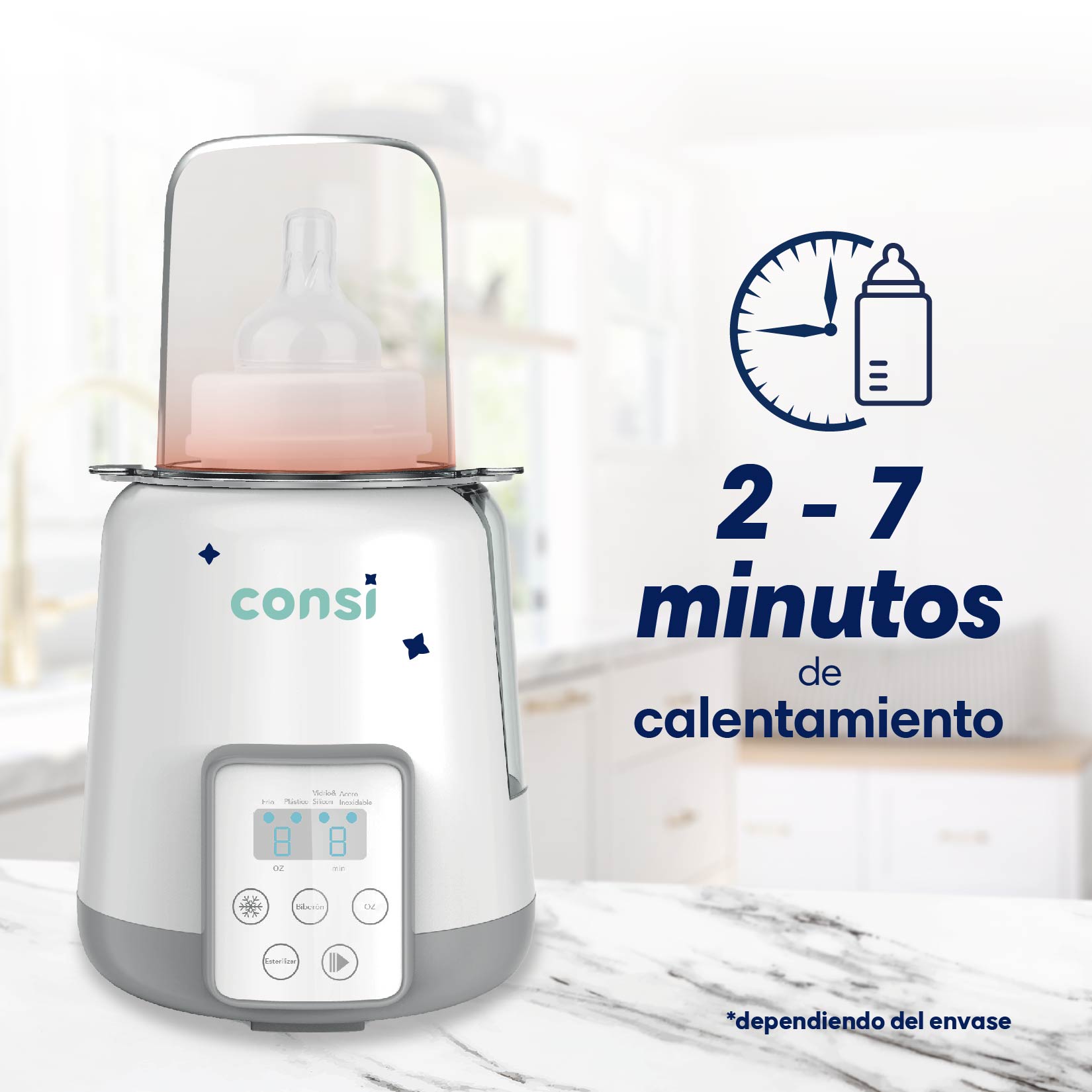 Foto 5 pulgar | Consi Esterilizador De Biberones Y Calentador Rápido De Leche Con Temporizador, Panel Táctil, Protección Con