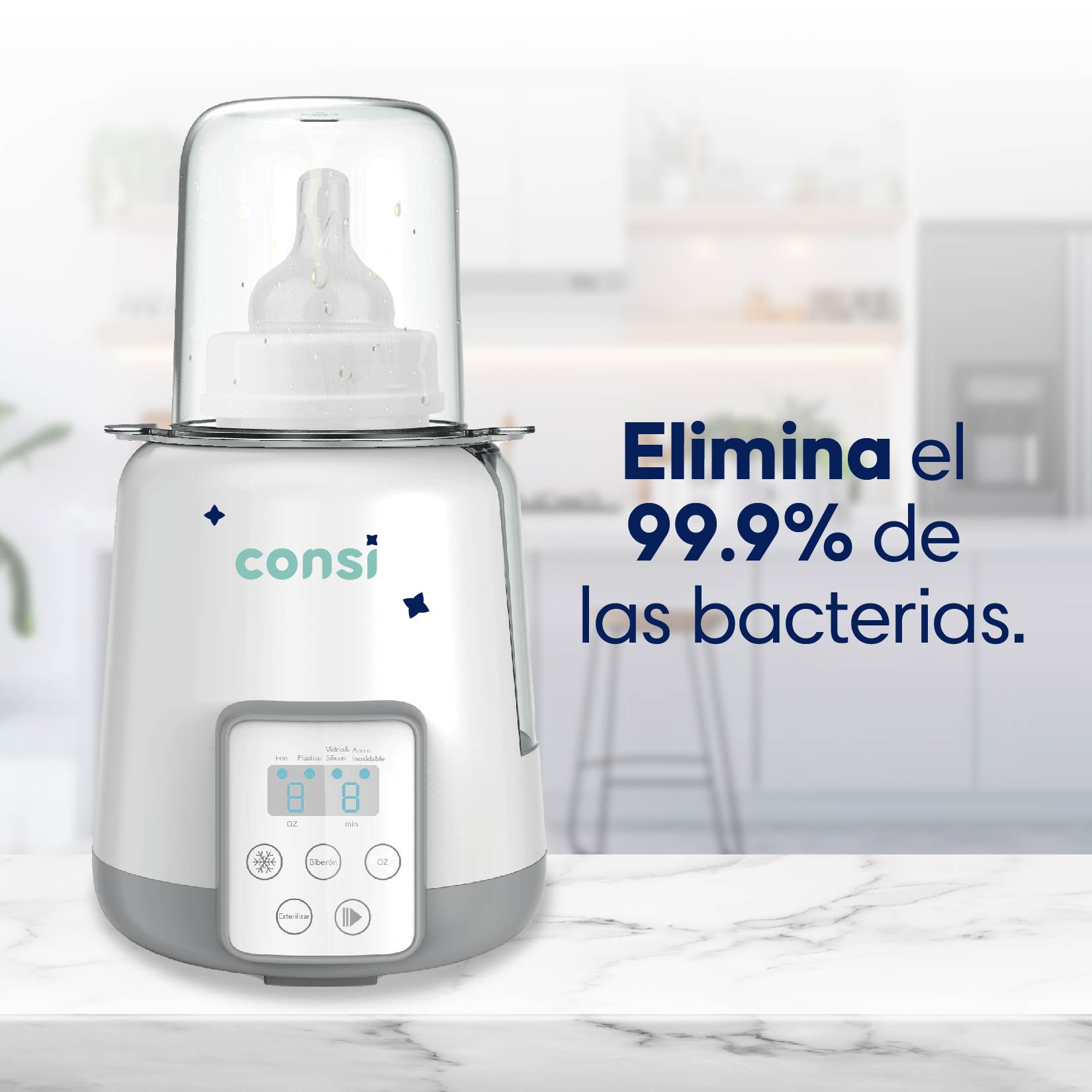 Foto 7 pulgar | Consi Esterilizador De Biberones Y Calentador Rápido De Leche Con Temporizador, Panel Táctil, Protección Con
