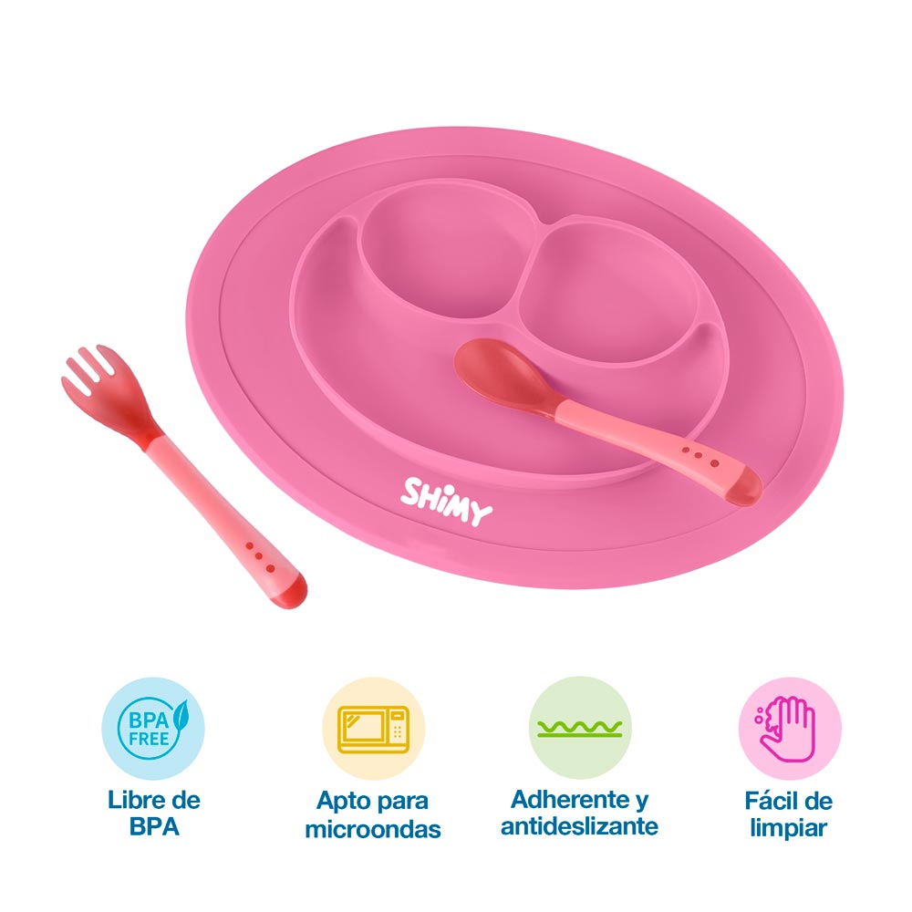 Foto 2 | Plato Antideslizante con Cubiertos Shimy color Rosa para Bebé