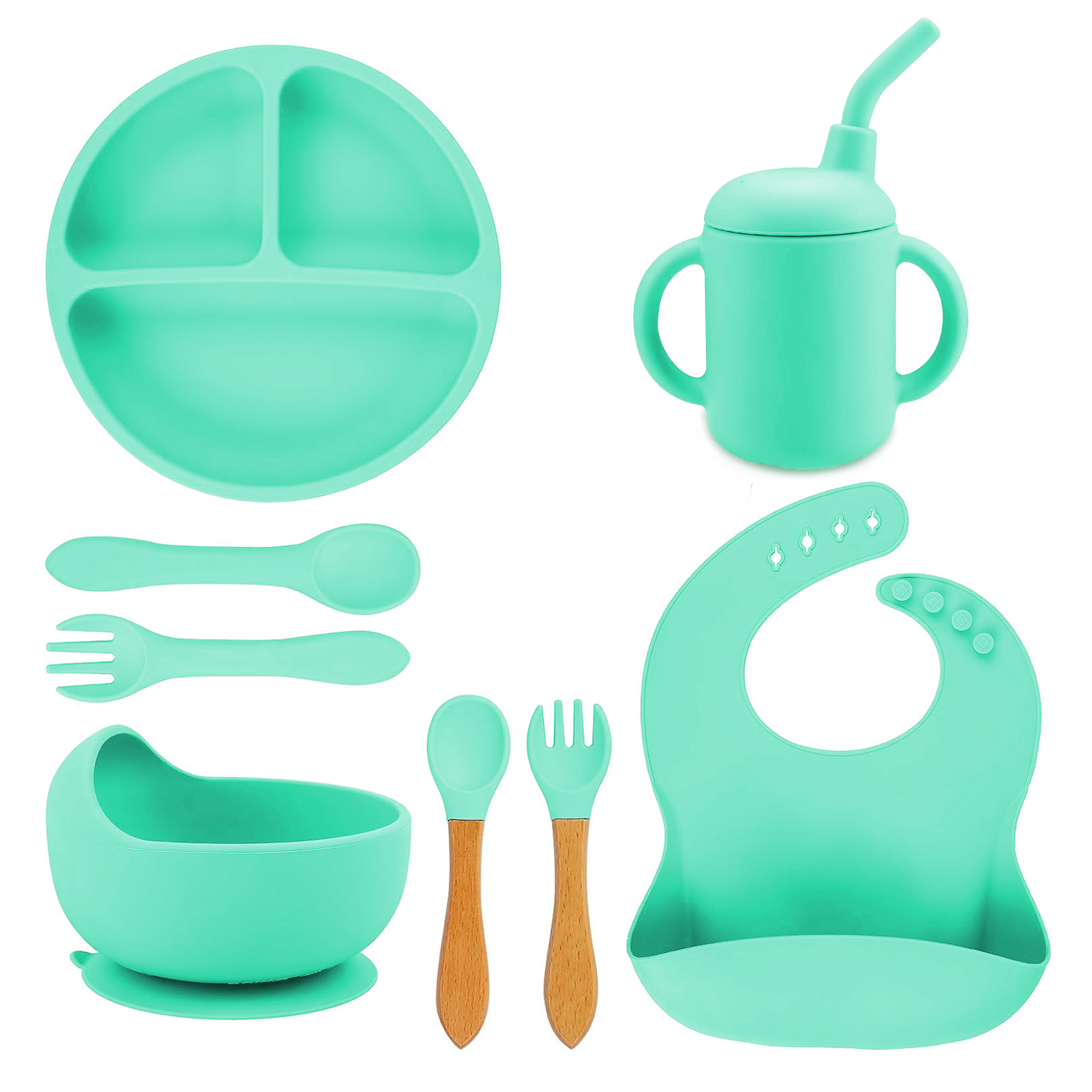 Set de Alimentación para Bebé Aquila Babero color Aqua Silicón