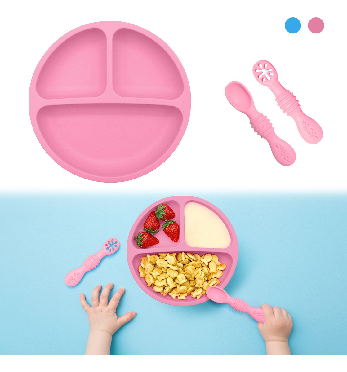 Foto 4 pulgar | Plato para Alimentación de Bebé Funbu Rosa Silicona Antideslizante