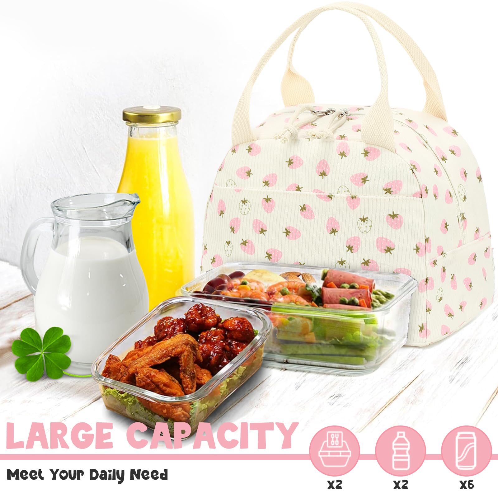 Foto 3 | Bolsa De Almuerzo Bluboon, Aislante De Pana, Reutilizable, Color Beige Fresa - Venta Internacional.