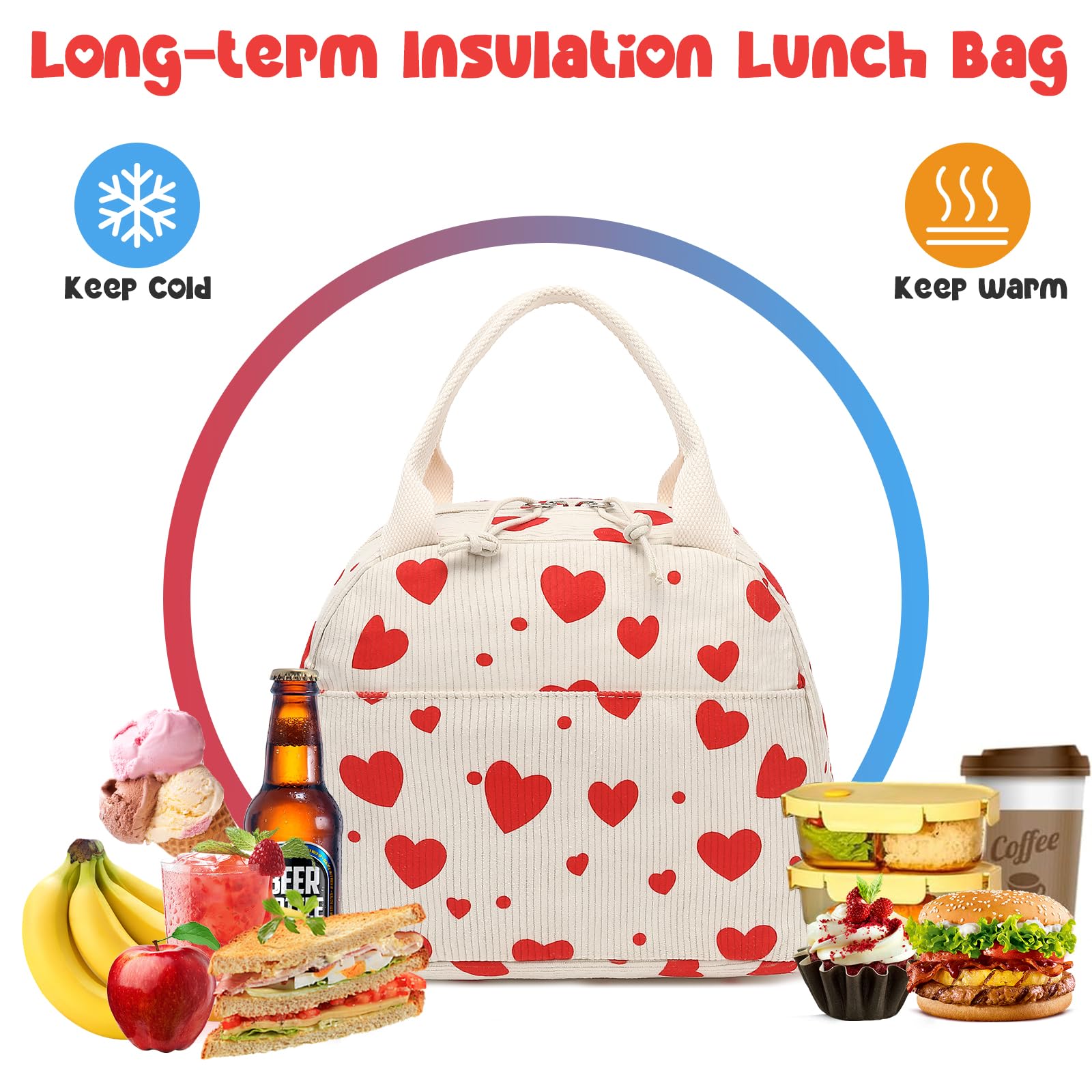 Foto 5 pulgar | Bolsa De Almuerzo Bluboon Corduroy Red Love Con Aislamiento De Gran Capacidad - Venta Internacional.