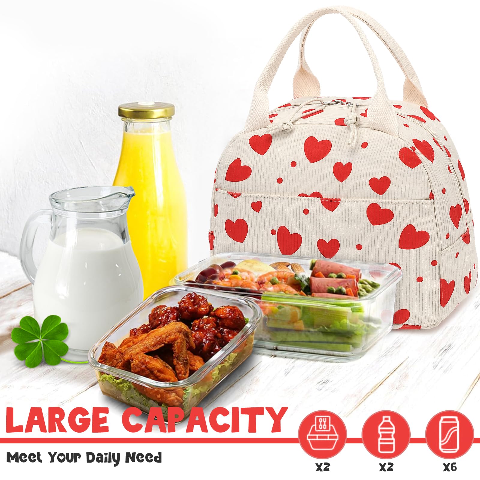 Foto 6 pulgar | Bolsa De Almuerzo Bluboon Corduroy Red Love Con Aislamiento De Gran Capacidad - Venta Internacional.