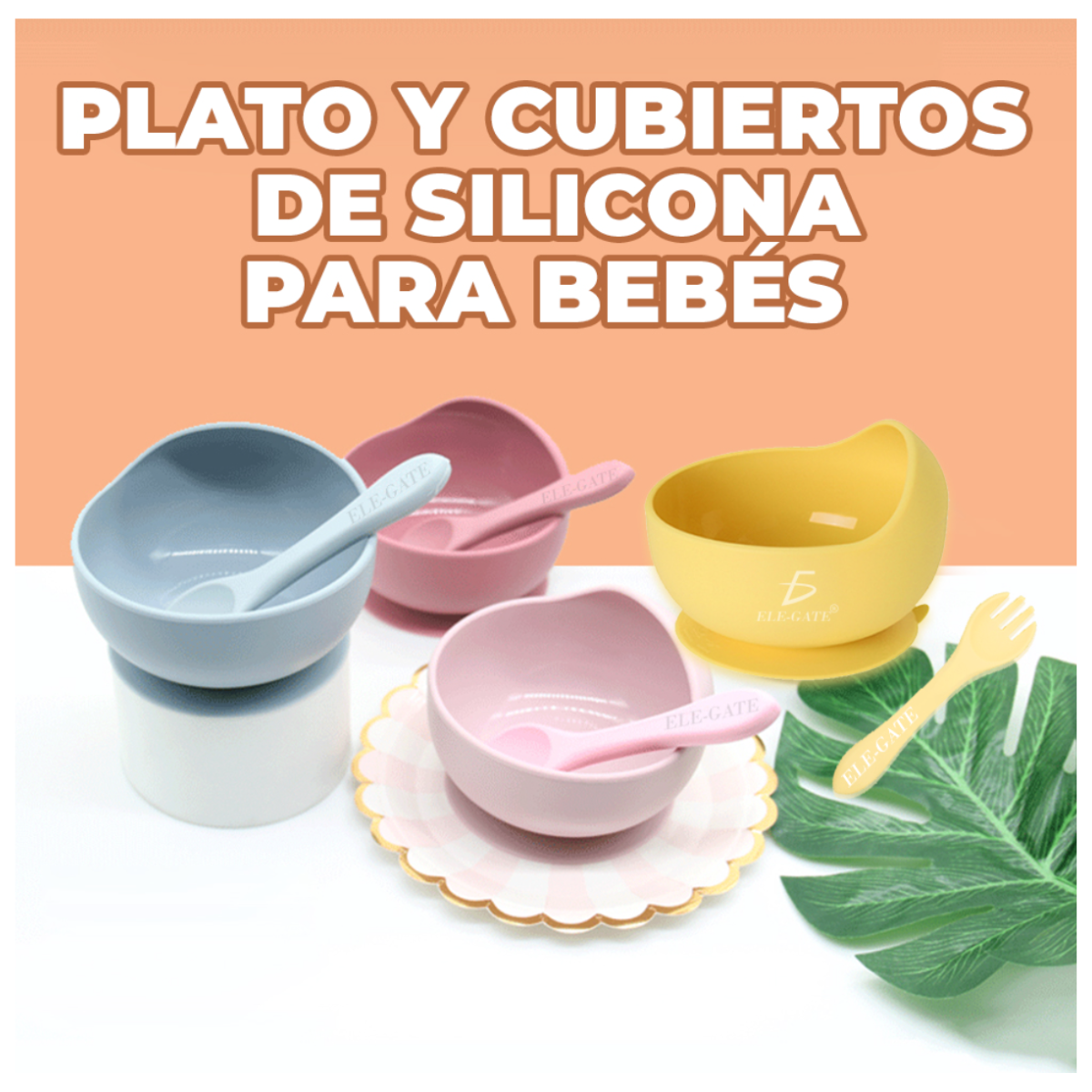 Foto 3 pulgar | Plato Y Cubiertos Para Bebé Hecho De Plástico Libre De Bpa