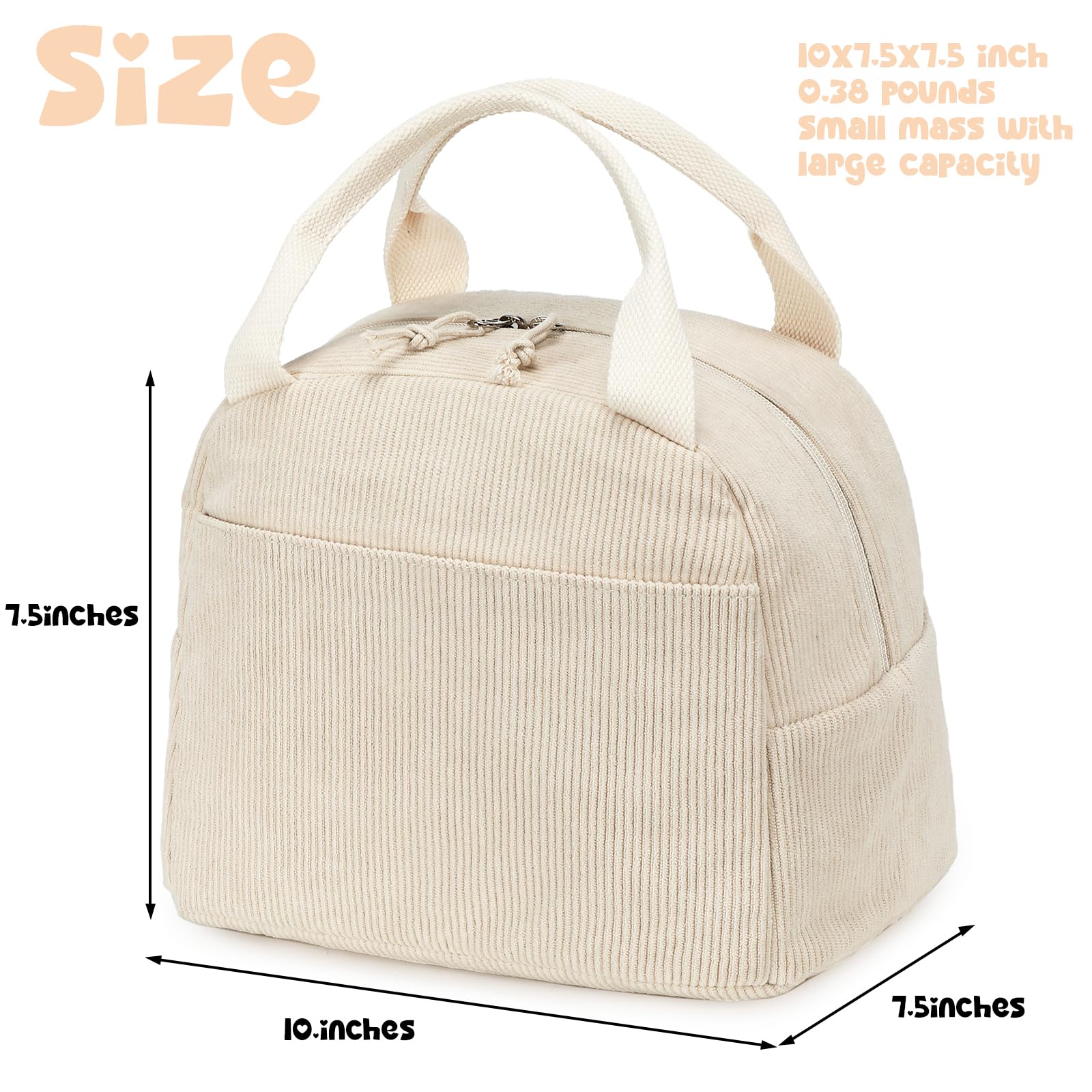 Foto 3 pulgar | Bolsa De Almuerzo Bluboon Corduroy Beige Con Aislamiento De Gran Capacidad - Venta Internacional.