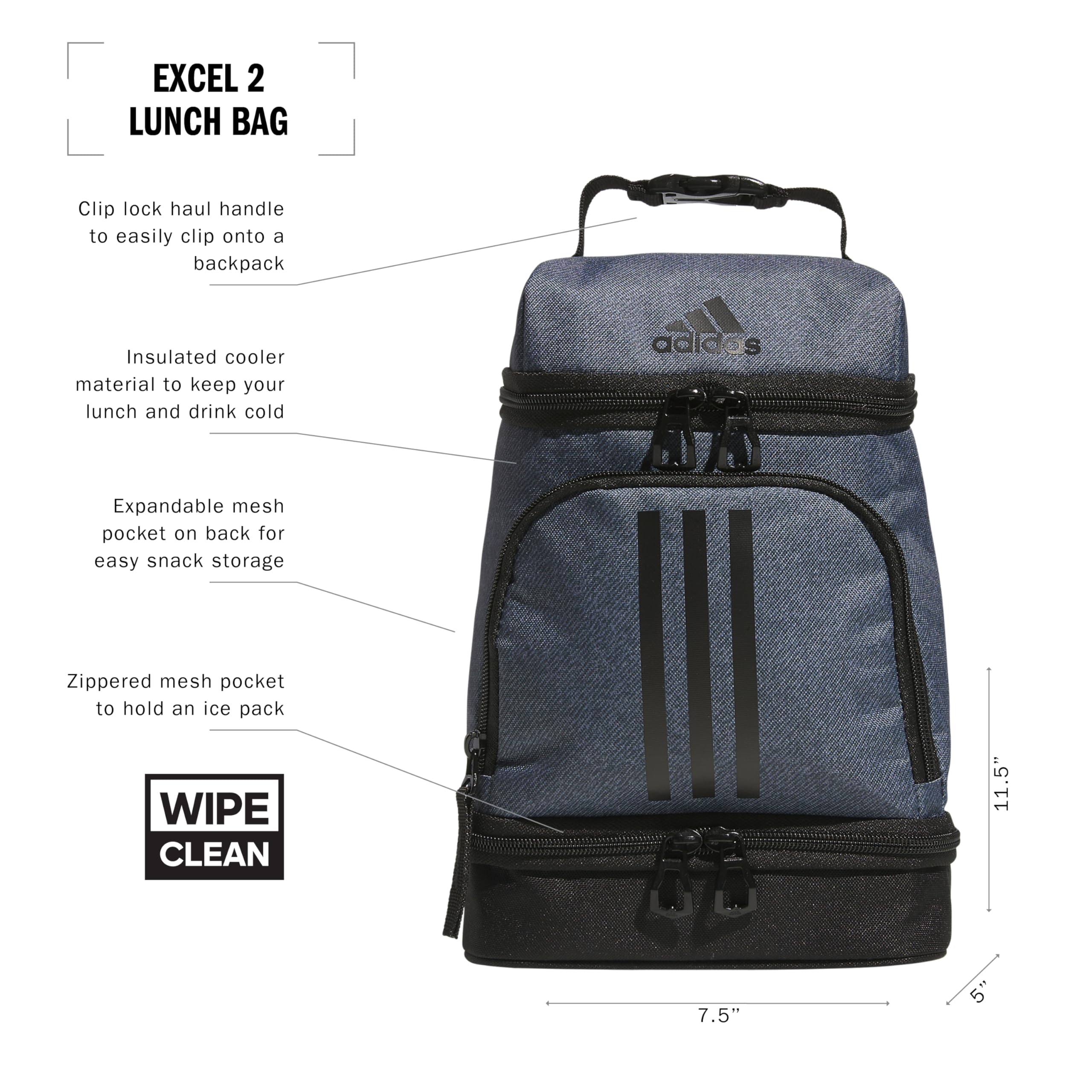 Foto 3 pulgar | Bolsa De Almuerzo Adidas Excel 2 Con Aislamiento De Sarga Ónix Gris/negra - Venta Internacional.