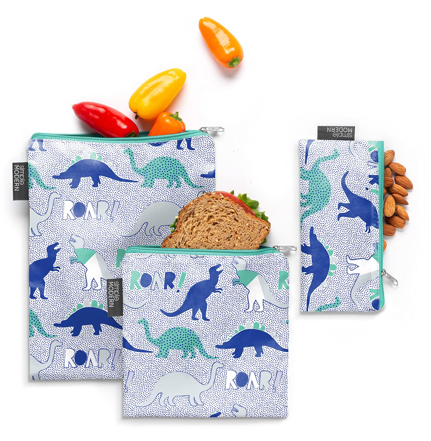 Bolsas Para Aperitivos Simple Modern Collection Ellie, Paquete De 3 Unidades, Dinosaur Roar - Venta Internacional.