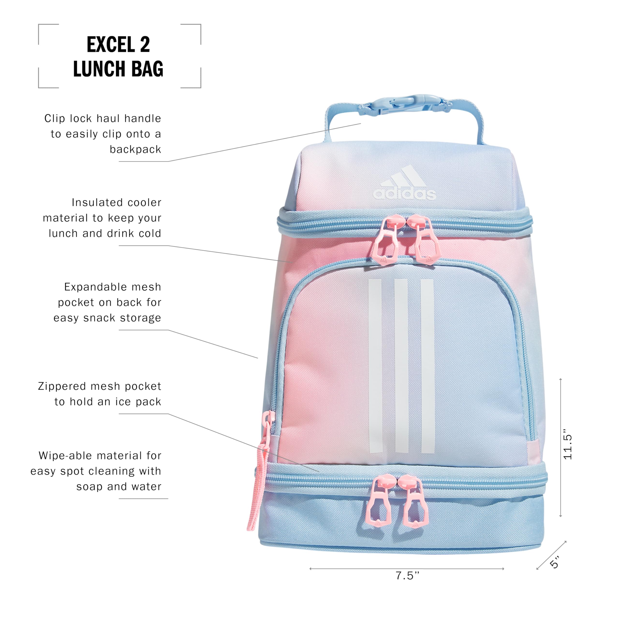 Foto 3 pulgar | Bolsa De Almuerzo Adidas Excel 2 Con Aislamiento Unisex Clear Sky - Venta Internacional.