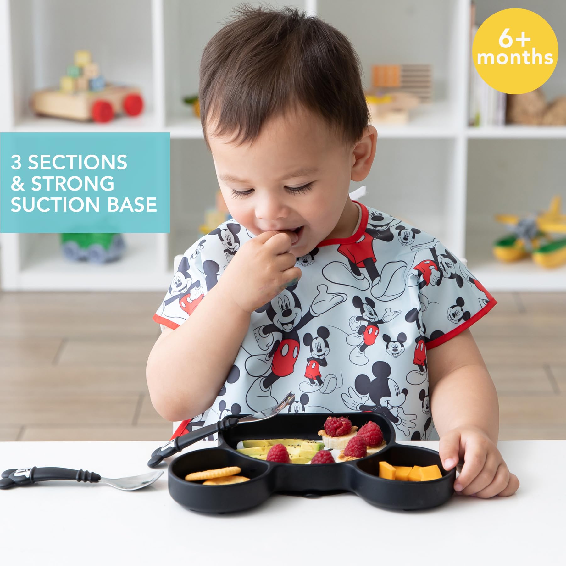 Foto 3 pulgar | Plato Con Agarre De Silicona Bumkins Disney Mickey Mouse - Venta Internacional.