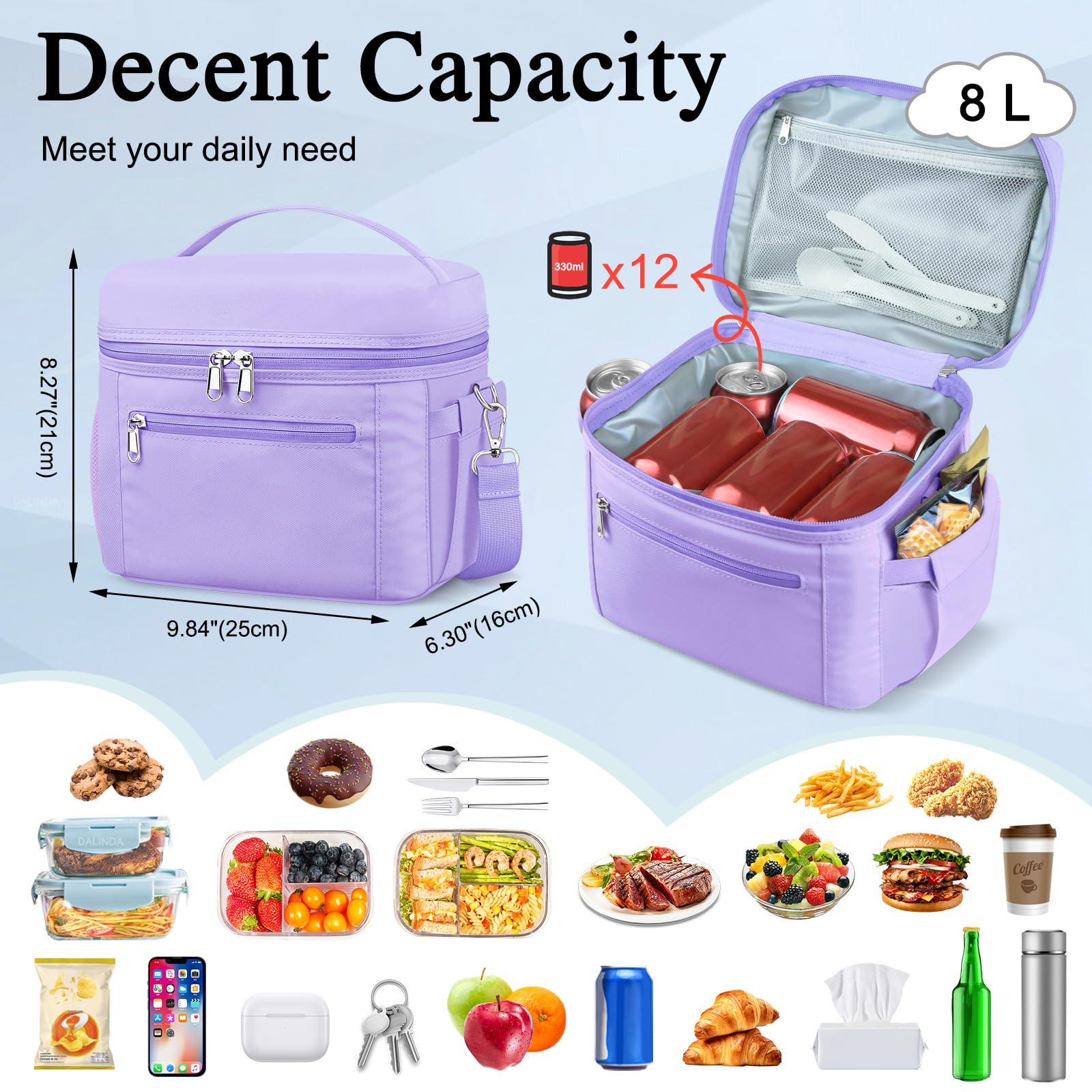 Foto 3 pulgar | Bolsa De Almuerzo Dalinda Para Mujer, Ligera Y Aislante, Color Morado - Venta Internacional.
