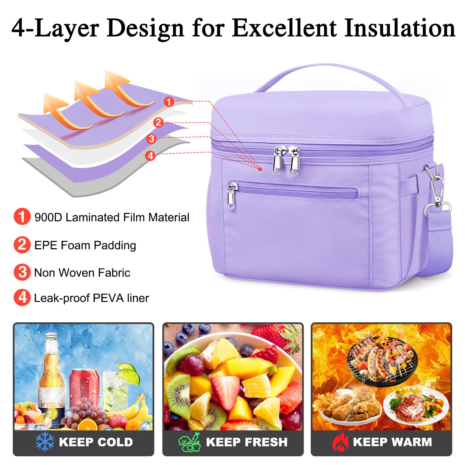 Foto 4 pulgar | Bolsa De Almuerzo Dalinda Para Mujer, Ligera Y Aislante, Color Morado - Venta Internacional.