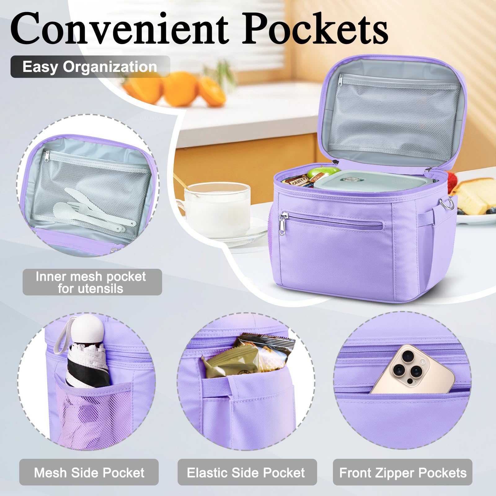 Foto 8 pulgar | Bolsa De Almuerzo Dalinda Para Mujer, Ligera Y Aislante, Color Morado - Venta Internacional.