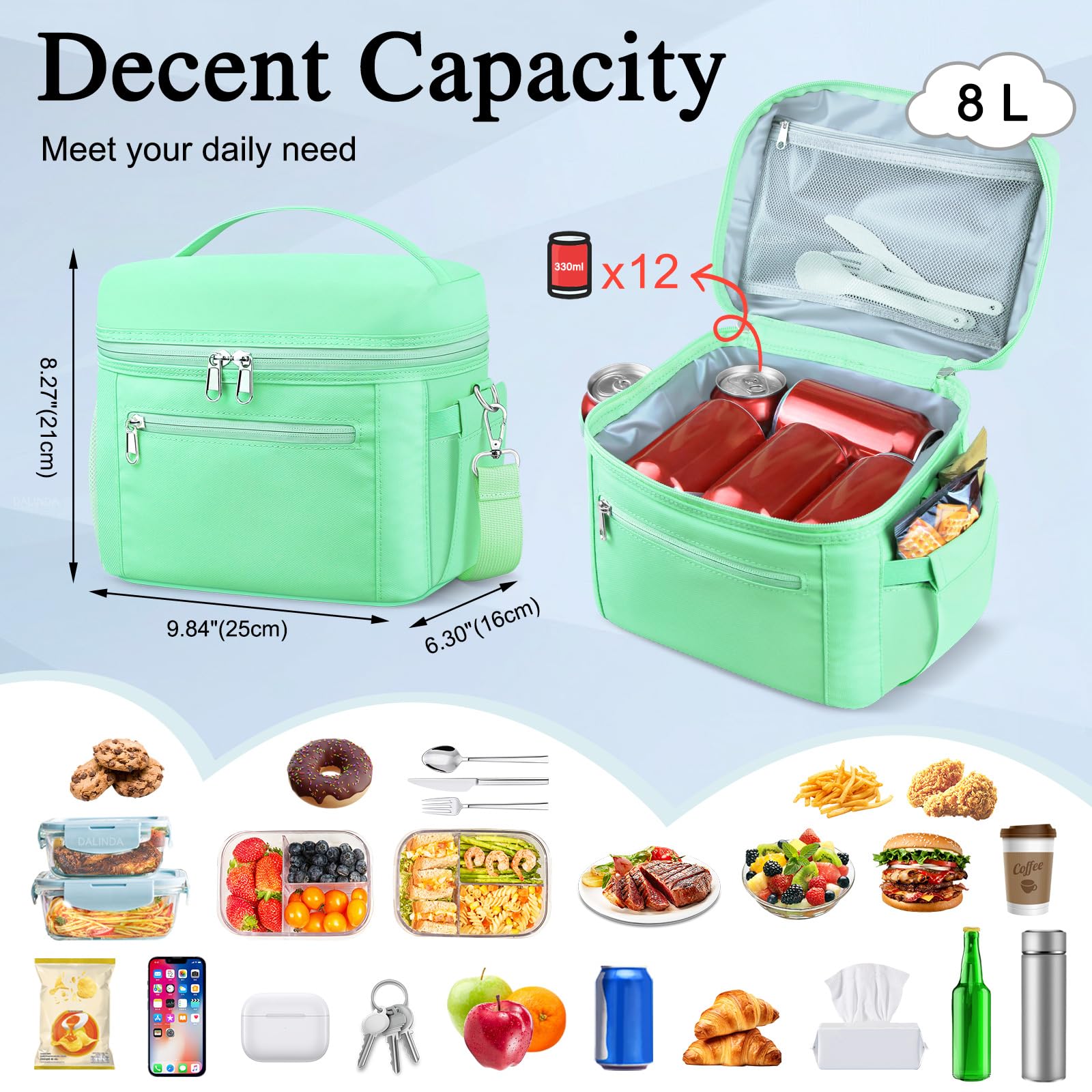 Foto 4 pulgar | Bolsa De Almuerzo Dalinda, Ligera, Aislante, A Prueba De Fugas, Color Verde Menta - Venta Internacional.