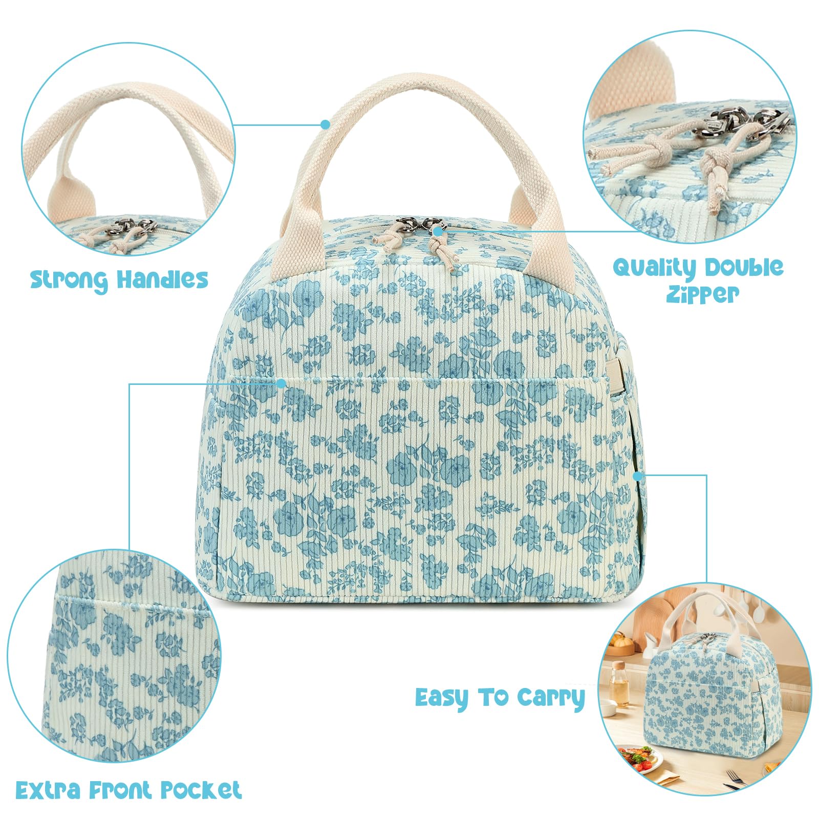 Foto 3 pulgar | Bolsa De Almuerzo Bluboon, Aislante De Pana, Reutilizable, De Gran Capacidad - Venta Internacional.