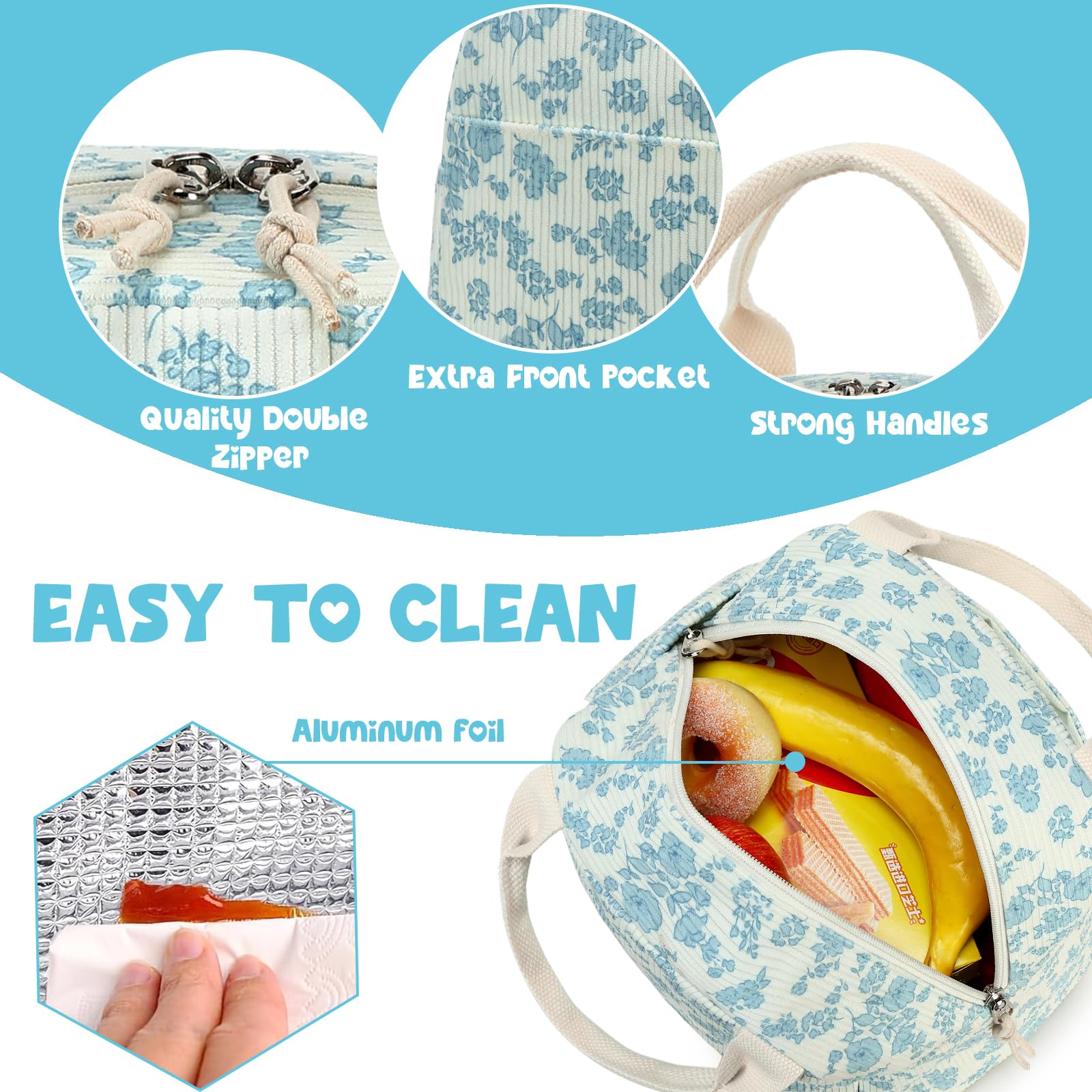 Foto 4 pulgar | Bolsa De Almuerzo Bluboon, Aislante De Pana, Reutilizable, De Gran Capacidad - Venta Internacional.