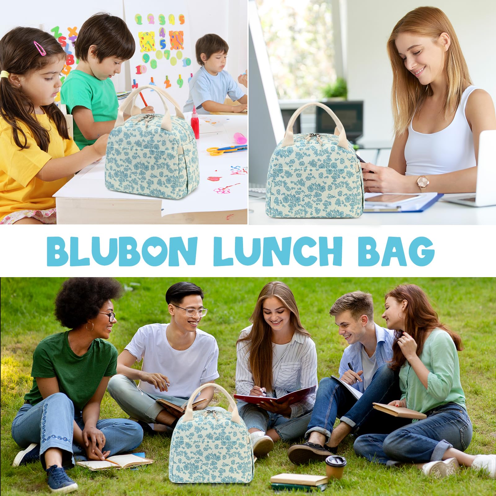 Foto 7 pulgar | Bolsa De Almuerzo Bluboon, Aislante De Pana, Reutilizable, De Gran Capacidad - Venta Internacional.