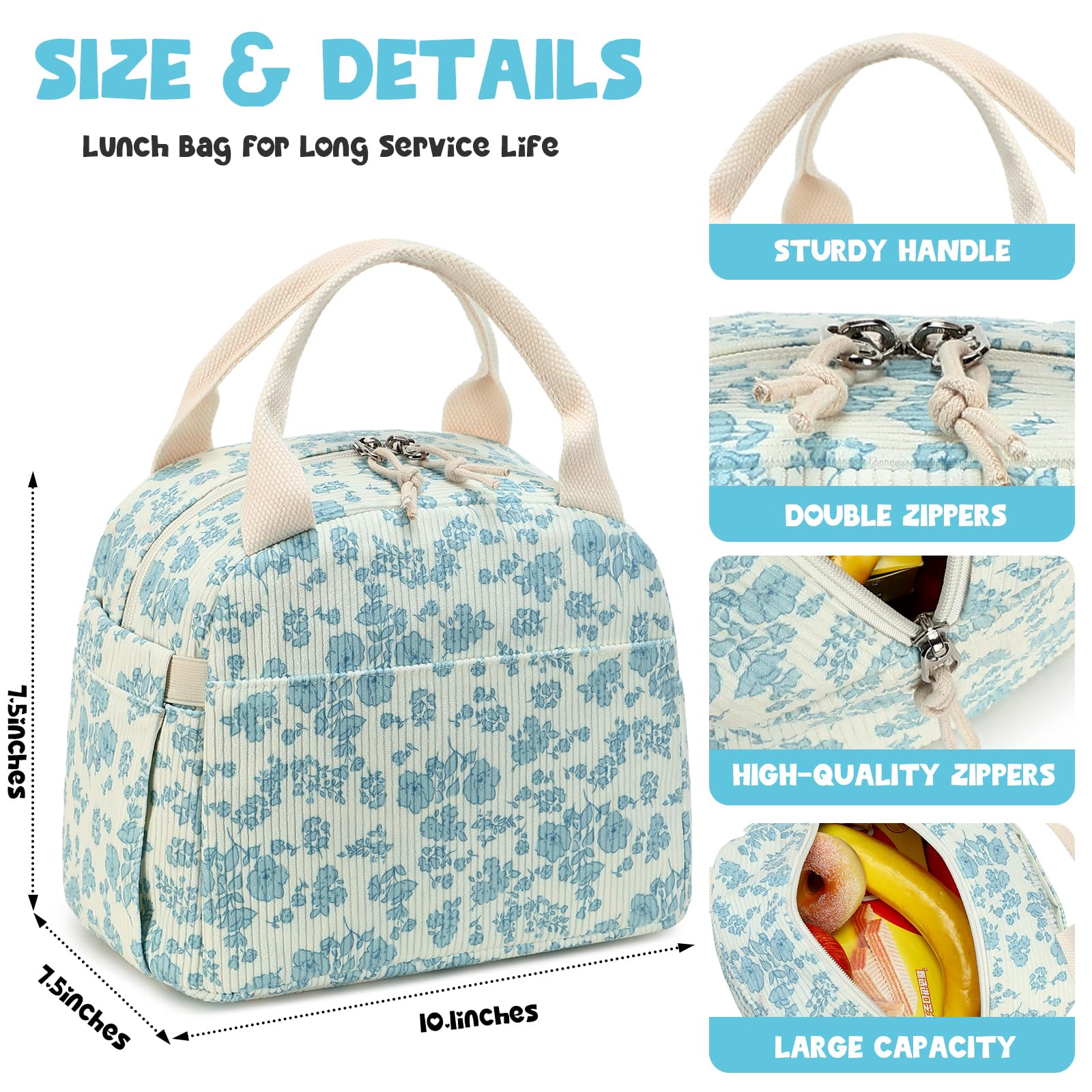 Foto 8 pulgar | Bolsa De Almuerzo Bluboon, Aislante De Pana, Reutilizable, De Gran Capacidad - Venta Internacional.