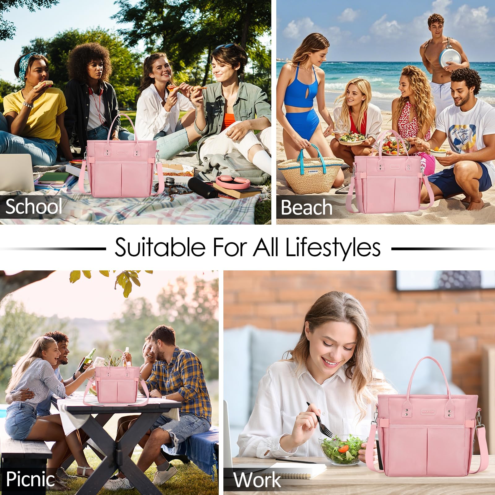 Foto 3 pulgar | Bolsa De Almuerzo Maxtop Con Aislamiento Térmico Para Mujer Y Trabajo, Rosa - Venta Internacional.