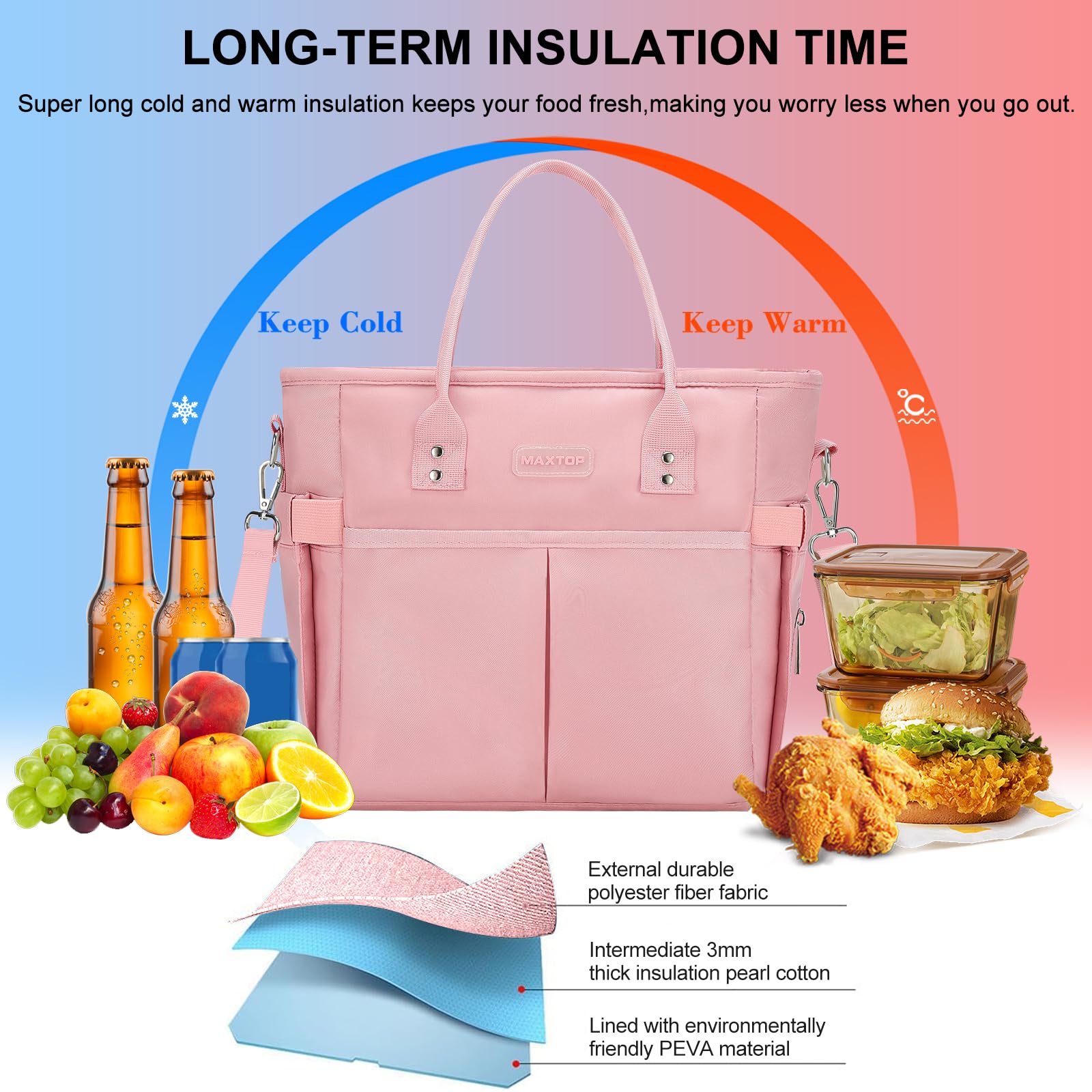 Foto 4 pulgar | Bolsa De Almuerzo Maxtop Con Aislamiento Térmico Para Mujer Y Trabajo, Rosa - Venta Internacional.