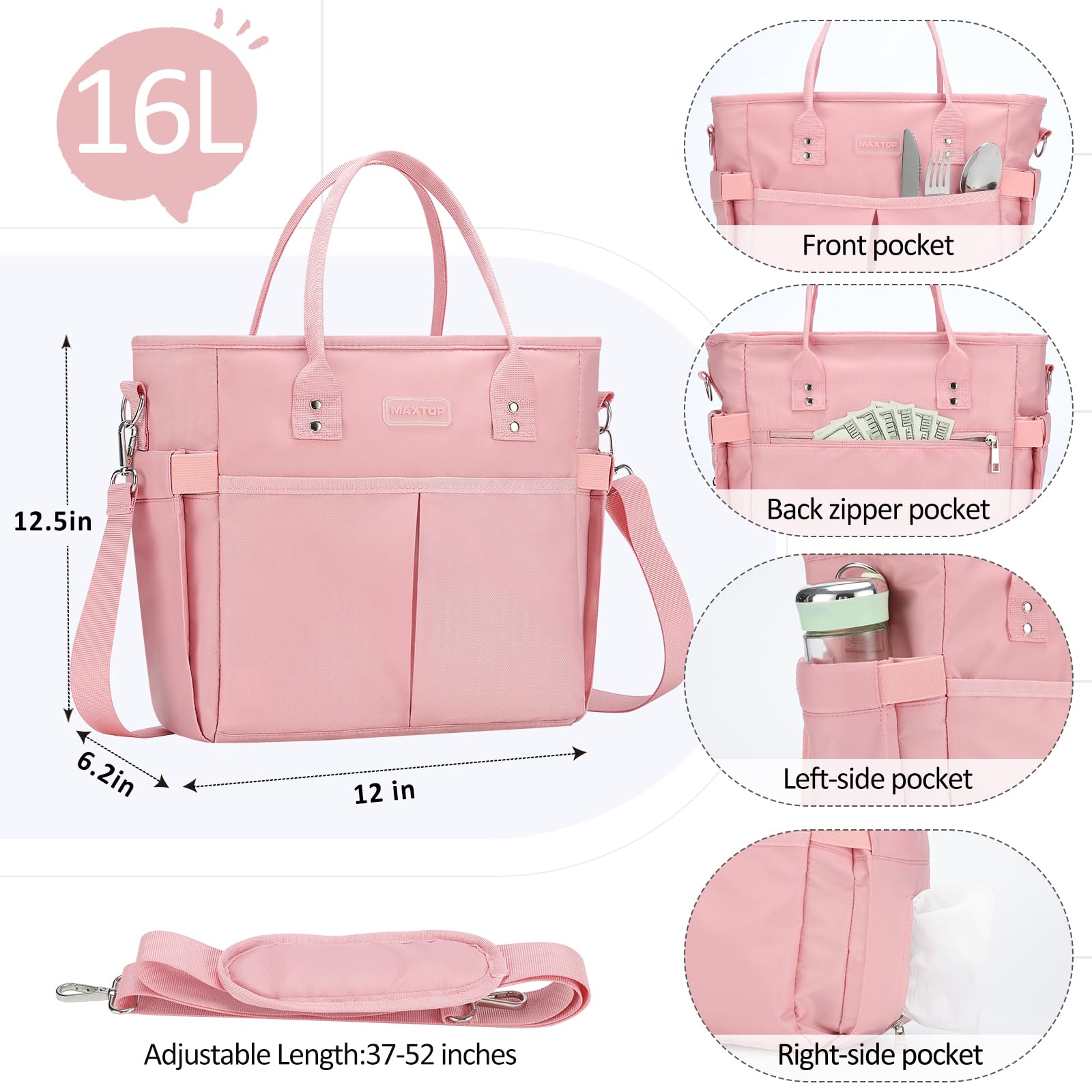 Foto 5 pulgar | Bolsa De Almuerzo Maxtop Con Aislamiento Térmico Para Mujer Y Trabajo, Rosa - Venta Internacional.