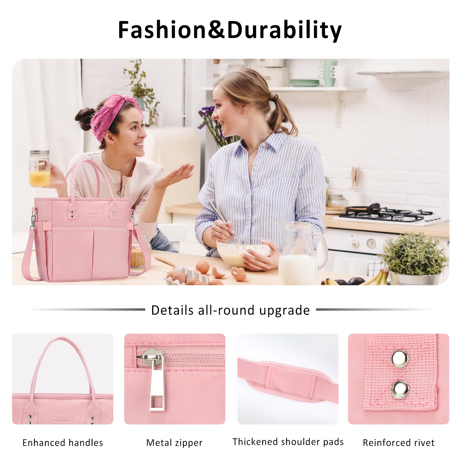 Foto 7 pulgar | Bolsa De Almuerzo Maxtop Con Aislamiento Térmico Para Mujer Y Trabajo, Rosa - Venta Internacional.