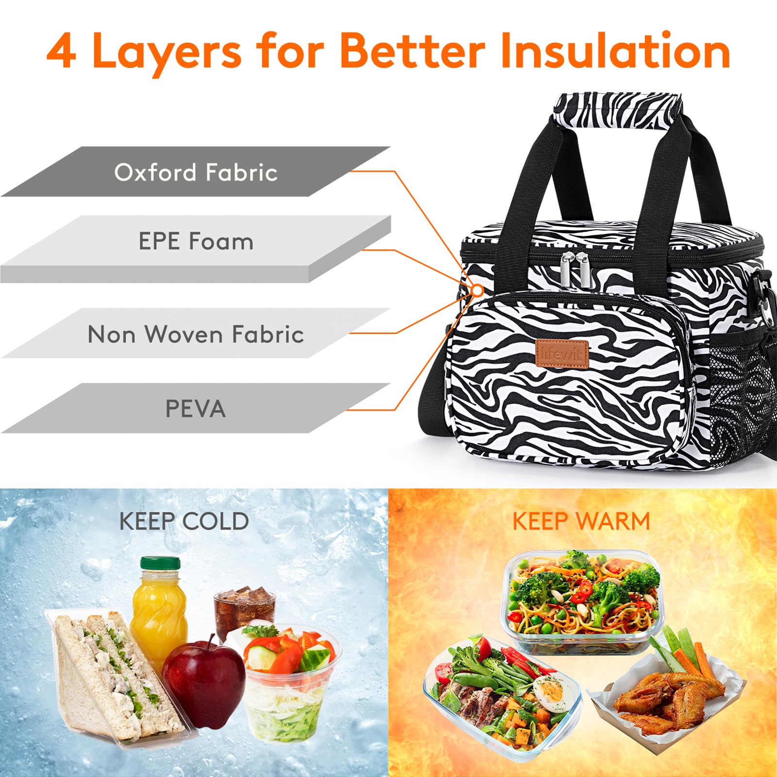 Foto 3 pulgar | Bolsa De Almuerzo Lifewit, Grande, Con Aislamiento Térmico, 8,5 L, Diseño De Rayas De Cebra - Venta Internacional.