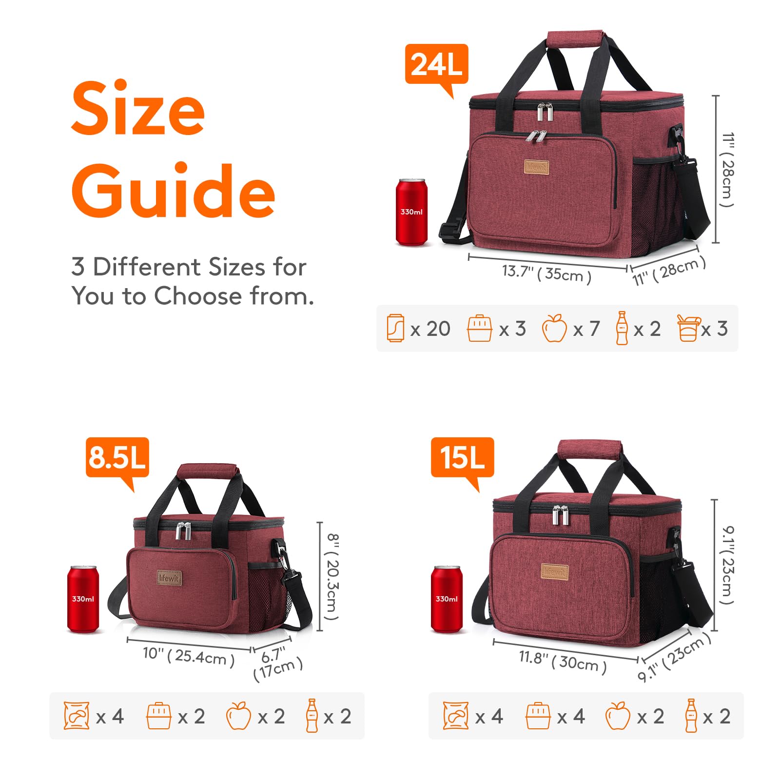 Foto 4 pulgar | Bolsa De Almuerzo Lifewit, Grande, Aislante, 15 Litros, Color Rojo Vino, 24 Latas - Venta Internacional.