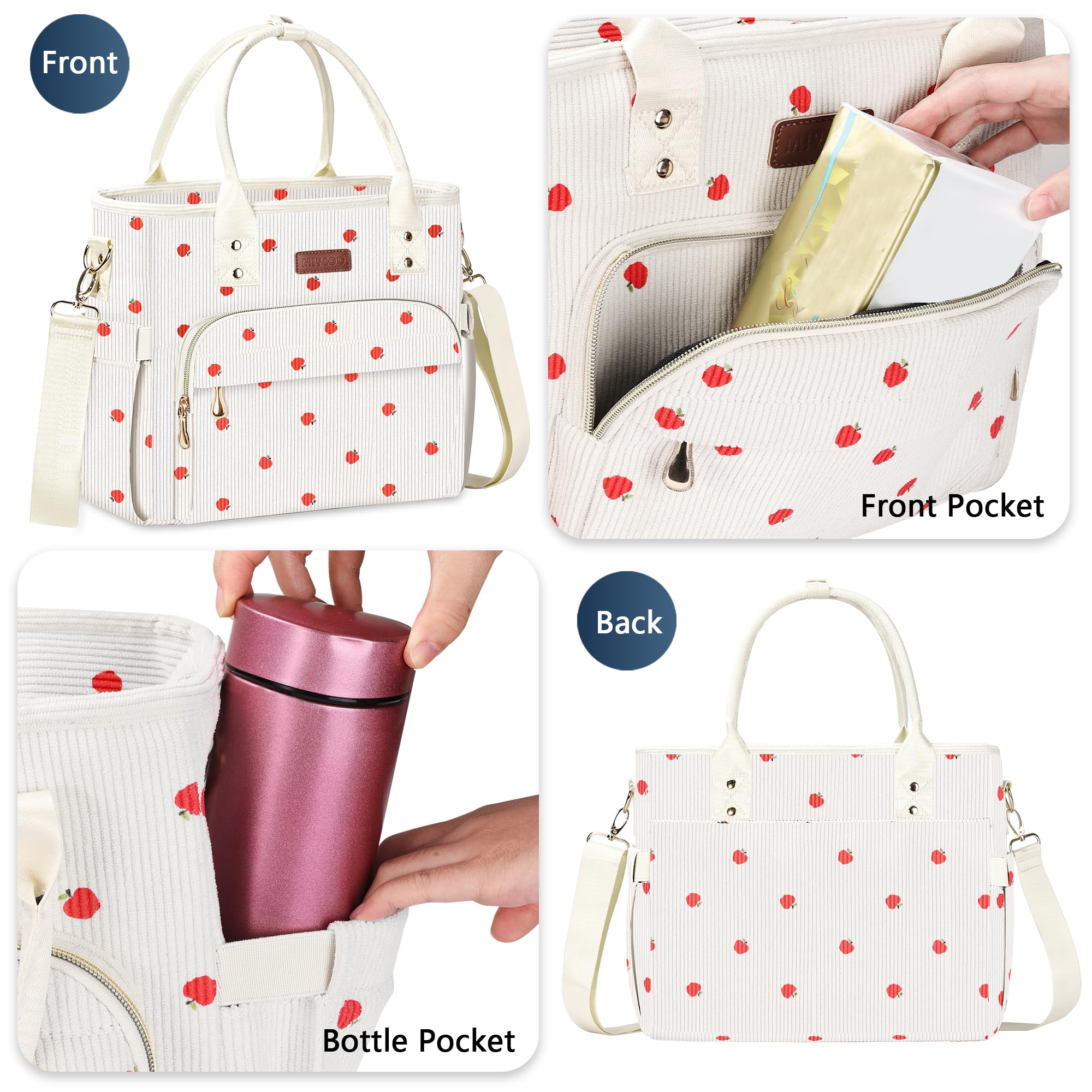 Foto 4 pulgar | Bolsa De Almuerzo Miycoo Corduroy Apple, A Prueba De Fugas, Aislante Para Mujer - Venta Internacional.