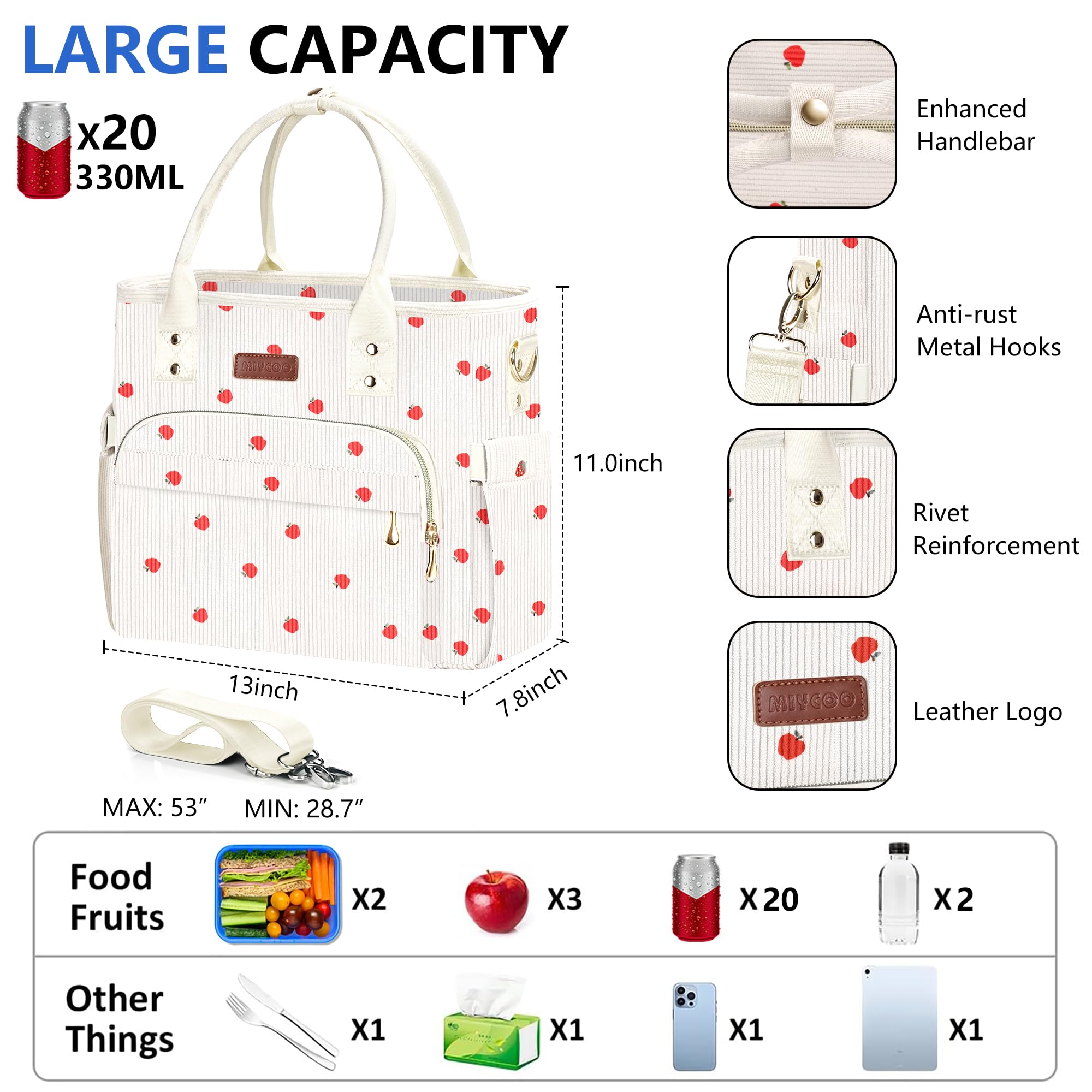 Foto 7 | Bolsa De Almuerzo Miycoo Corduroy Apple, A Prueba De Fugas, Aislante Para Mujer - Venta Internacional.