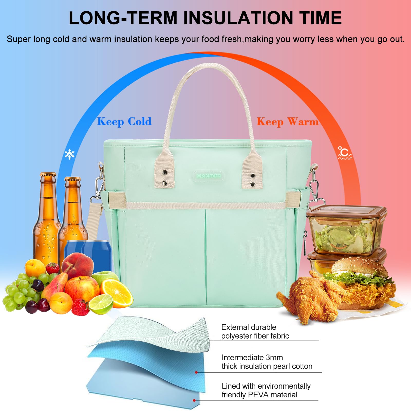Foto 4 pulgar | Bolsa De Almuerzo Maxtop Para Mujer Con Aislamiento Térmico Y Correa Para El Hombro - Venta Internacional.