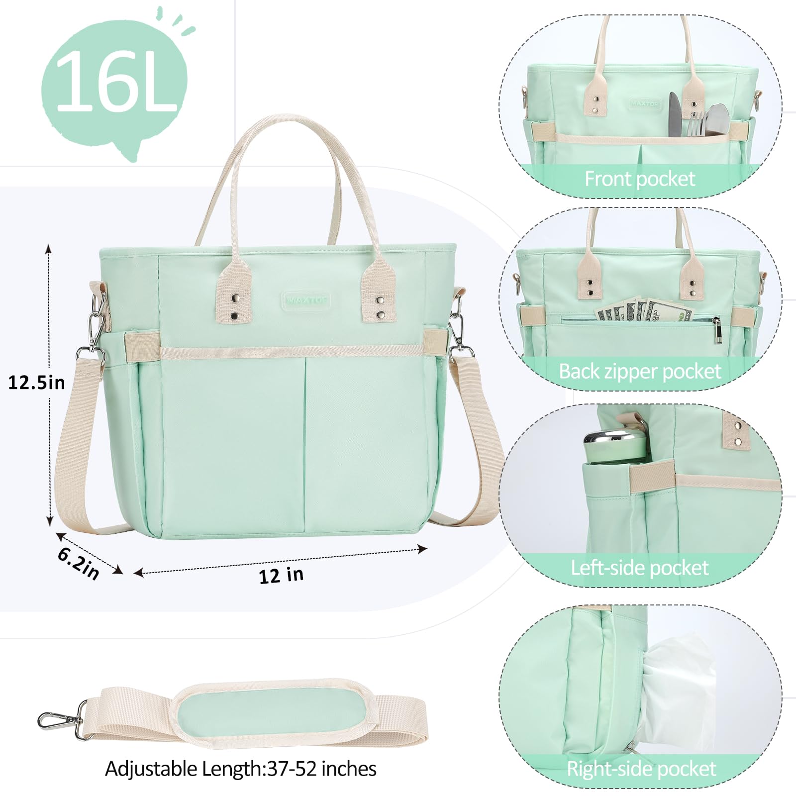 Foto 5 pulgar | Bolsa De Almuerzo Maxtop Para Mujer Con Aislamiento Térmico Y Correa Para El Hombro - Venta Internacional.