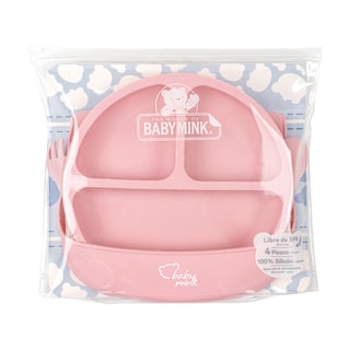 Foto 1 | Mi Primer Comidita Baby Mink Bmf02 Rosa(babero, Plato Con Divisiones Y Set De Cubiertos)