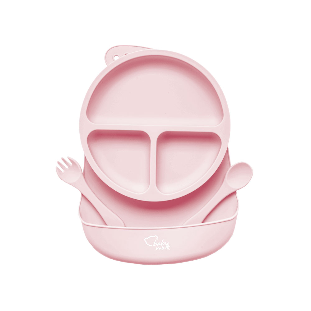Foto 4 | Mi Primer Comidita Baby Mink Bmf02 Rosa(babero, Plato Con Divisiones Y Set De Cubiertos)